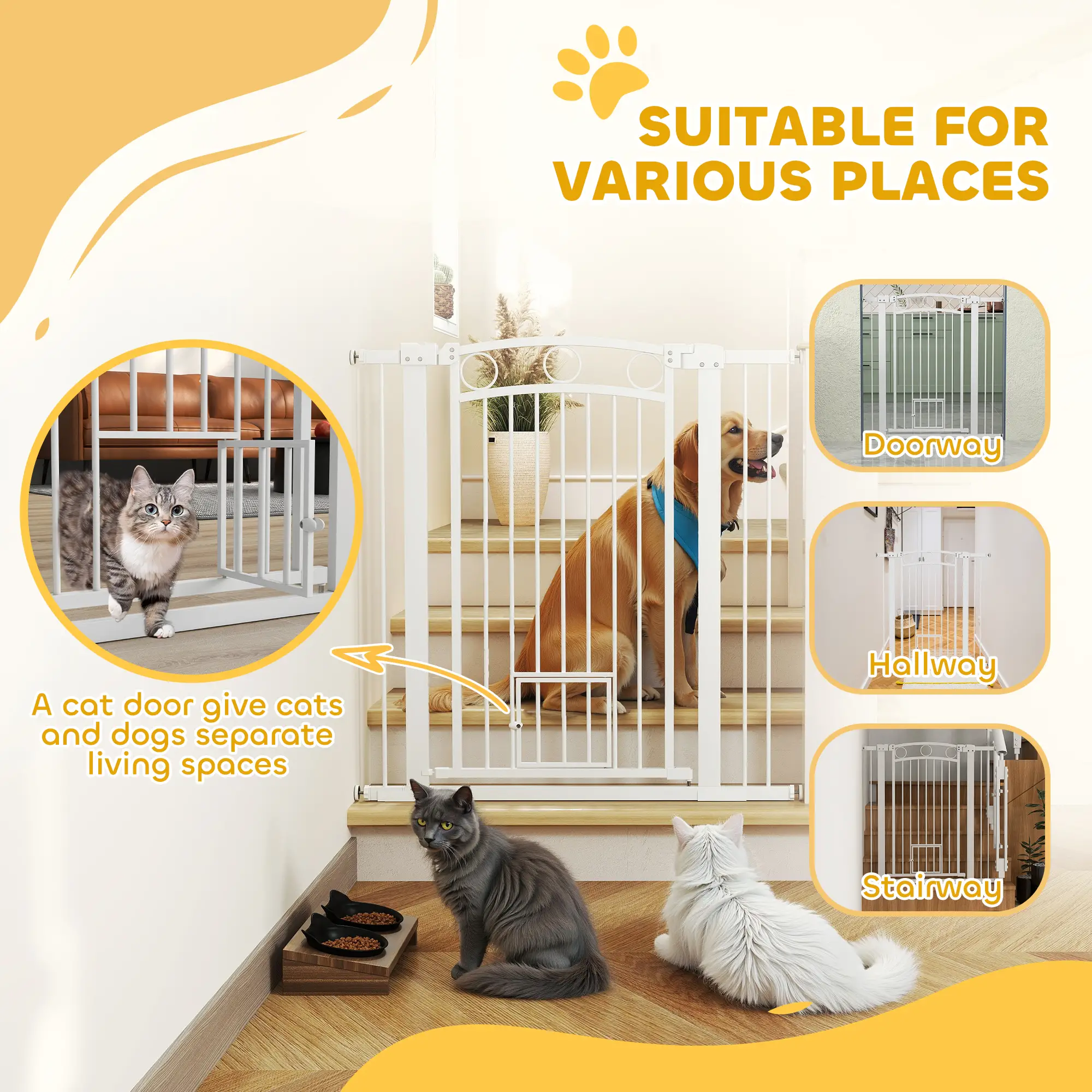 42" Extra Tall Dog Gate With Cat Door, 2 Extension Kits, 30"-41" Width - Image 9