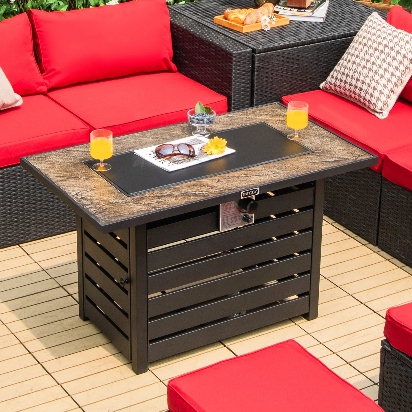 42 Inch 50000 BTU Propane Fire Pit Table, Ore Powder Surface, Black - Image 2