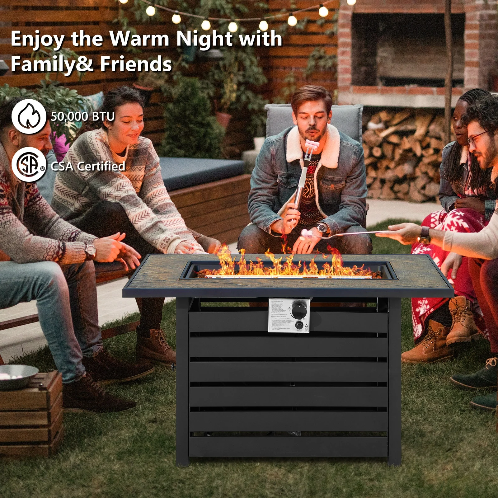 42 Inch 50000 BTU Propane Fire Pit Table, Ore Powder Surface, Black - Image 8