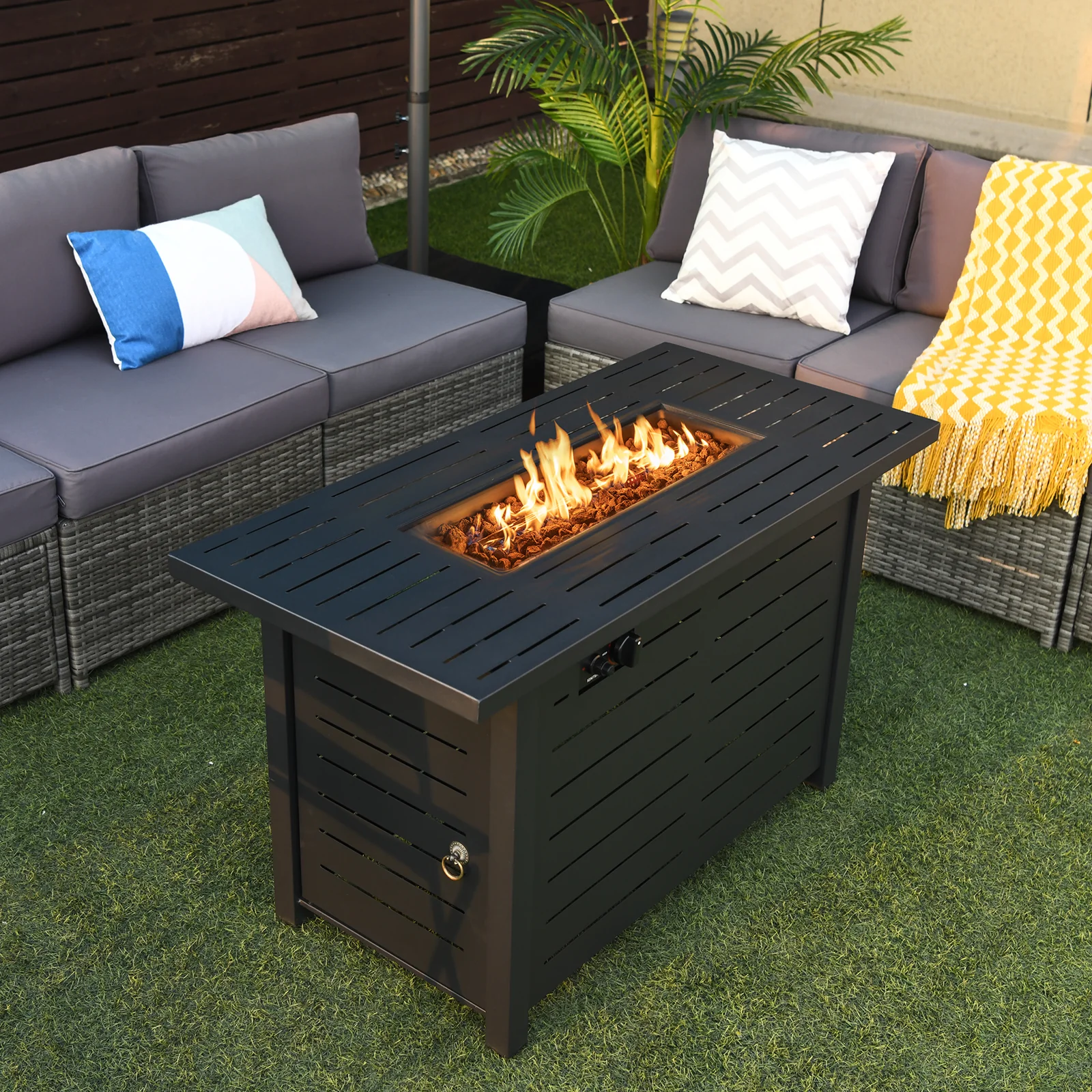 42 Inch 60,000 BTU Propane Fire Pit Table, Waterproof Cover - Image 2