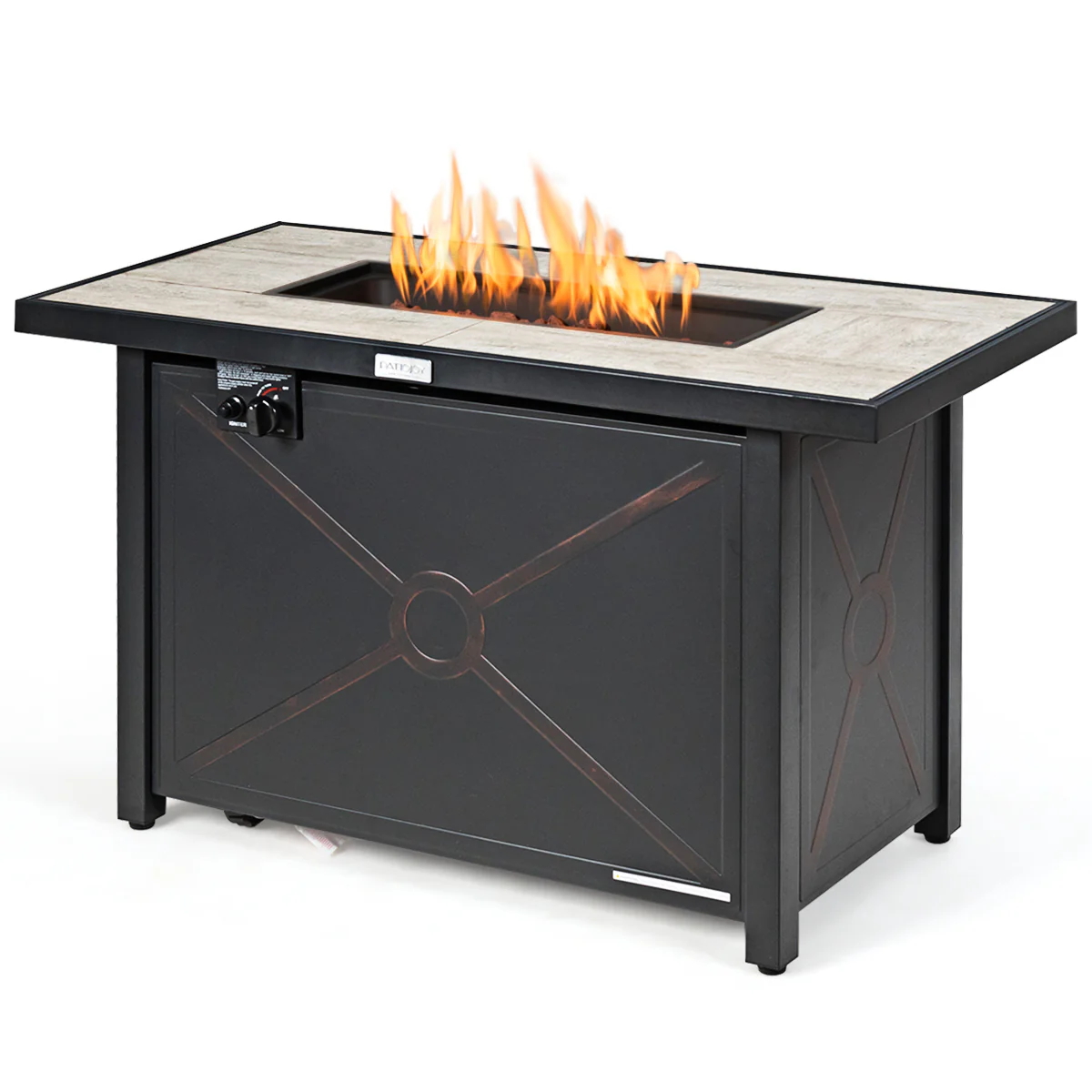 42 Inch 60000 BTU Propane Fire Pit Table, Ceramic Tabletop, Black