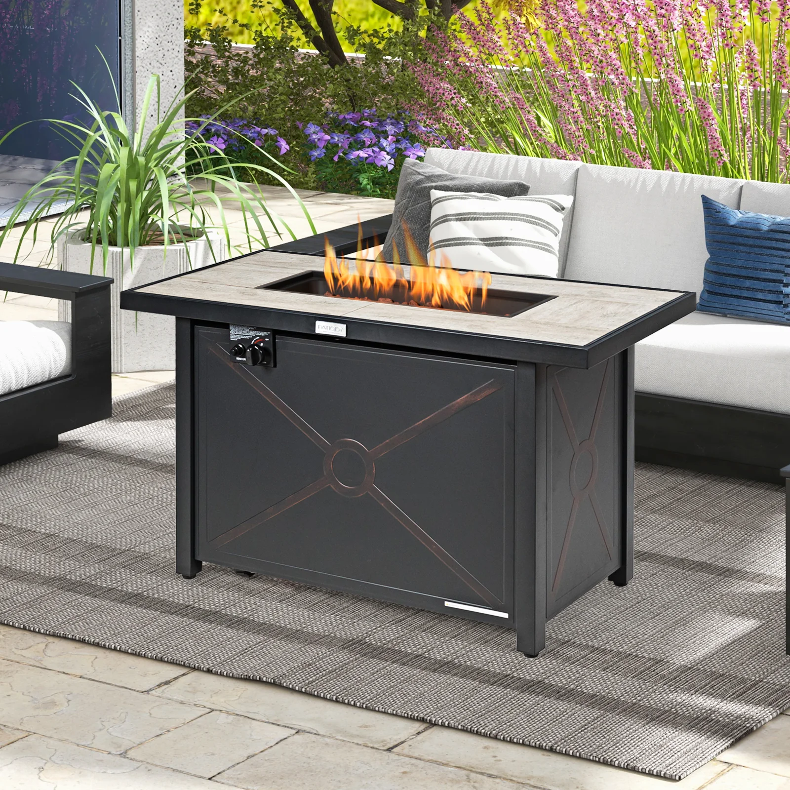 42 Inch 60000 BTU Propane Fire Pit Table, Ceramic Tabletop, Black - Image 2