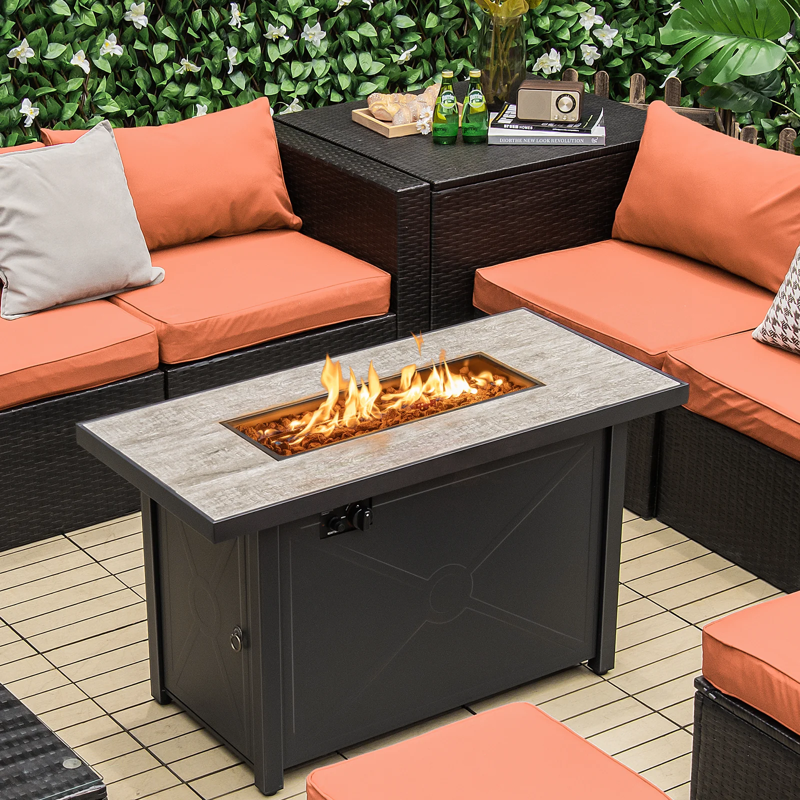 42 Inch 60000 BTU Propane Fire Pit Table, Ceramic Tabletop, Black - Image 3