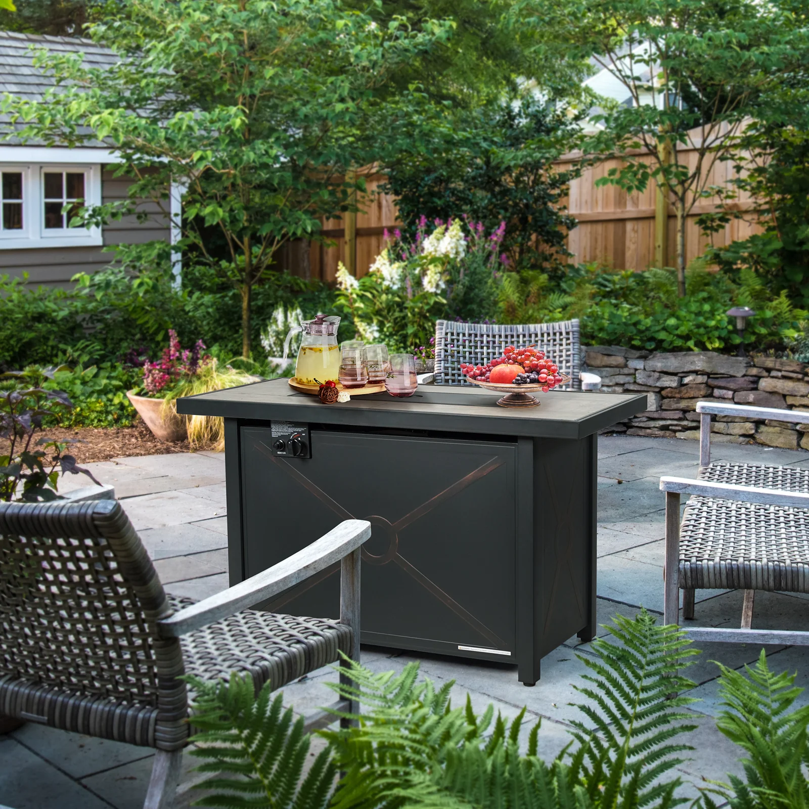 42 Inch 60000 BTU Propane Fire Pit Table, Ceramic Tabletop, Black - Image 8