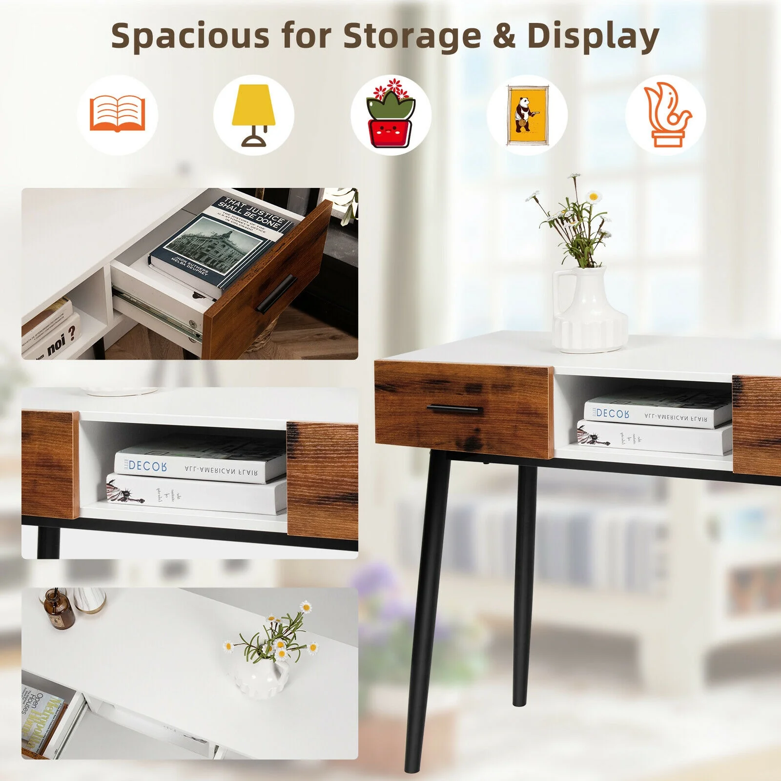 42 Inch Console Table With 2 Drawers, Brown - Image 10