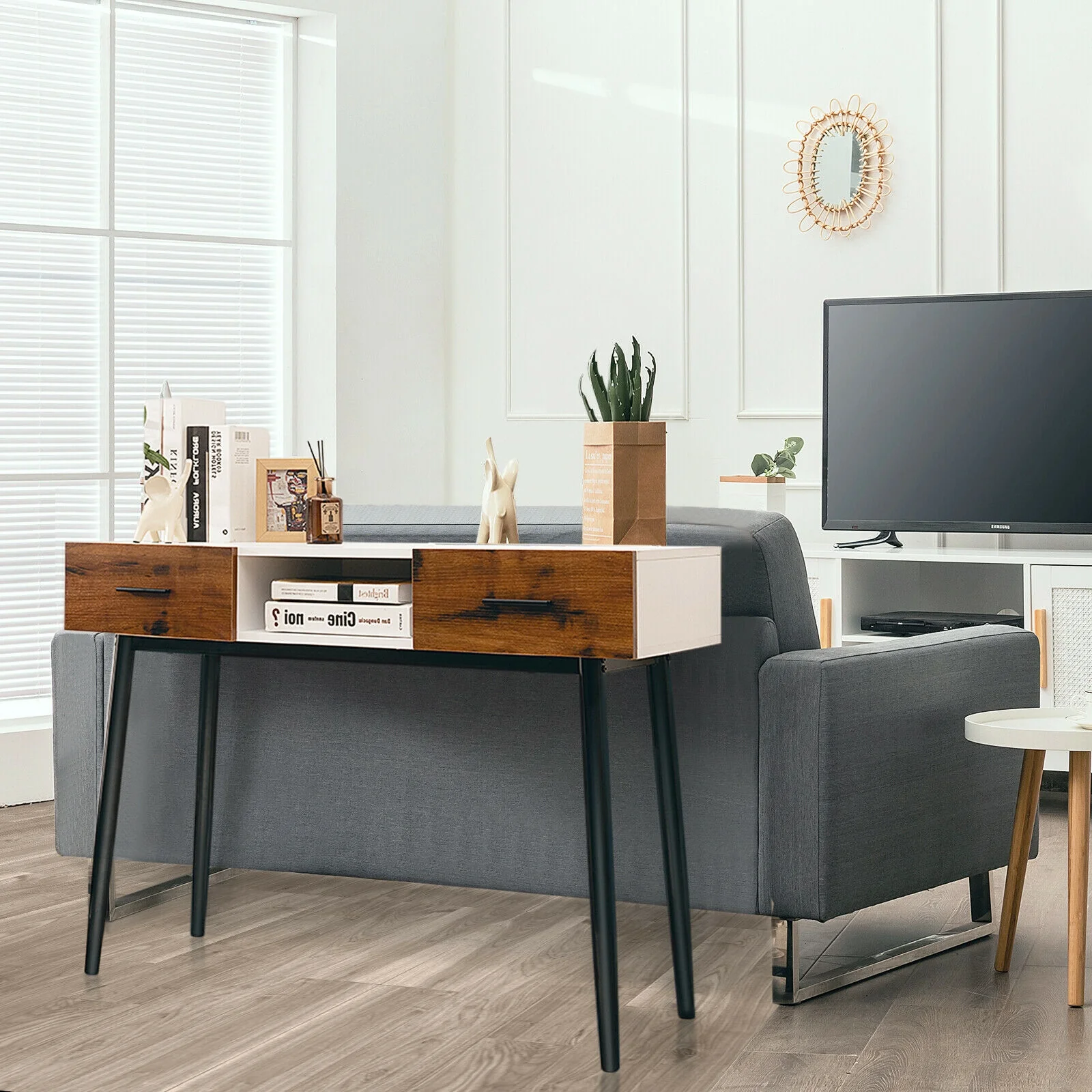 42 Inch Console Table With 2 Drawers, Brown - Image 2