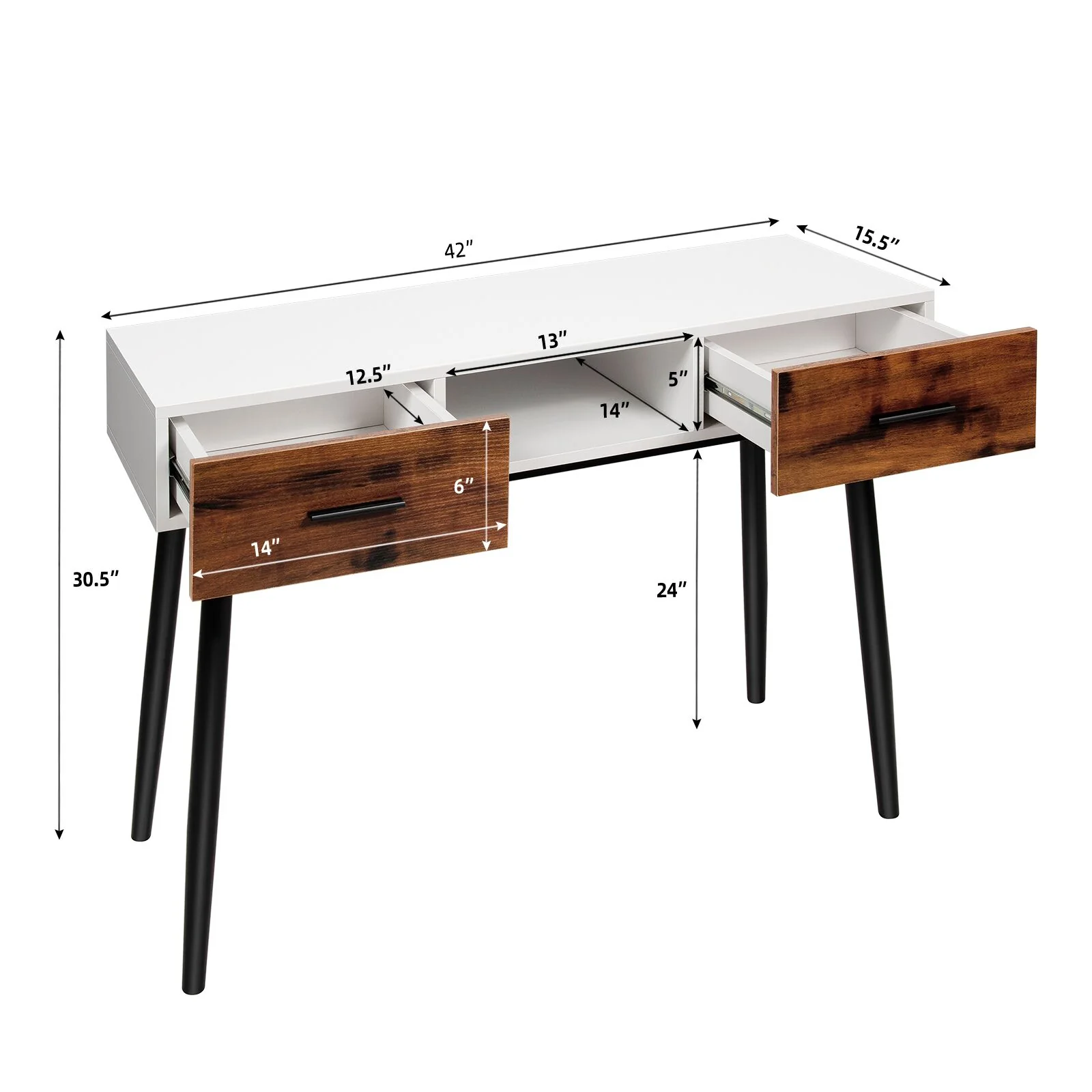 42 Inch Console Table With 2 Drawers, Brown - Image 6