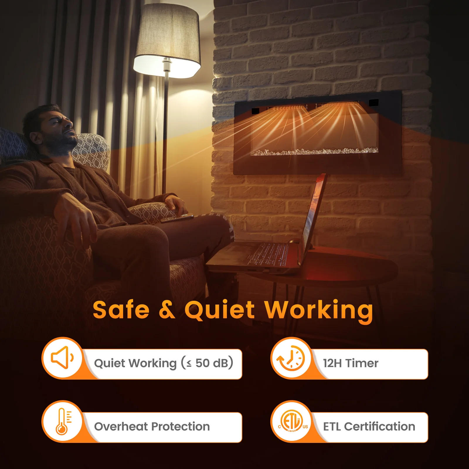 42 Inch Electric Fireplace With Decorative Crystals, Smart App Control, Black - Image 10