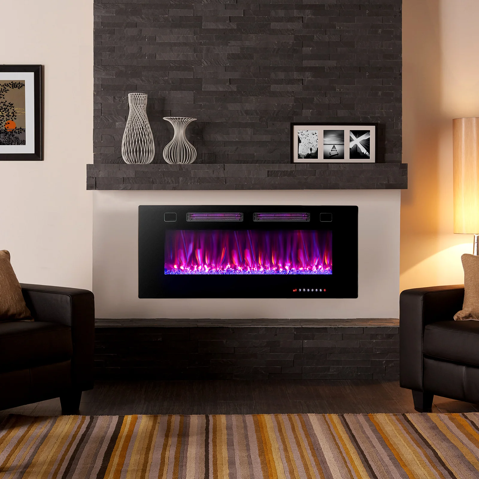 42 Inch Electric Fireplace With Decorative Crystals, Smart App Control, Black - Image 3