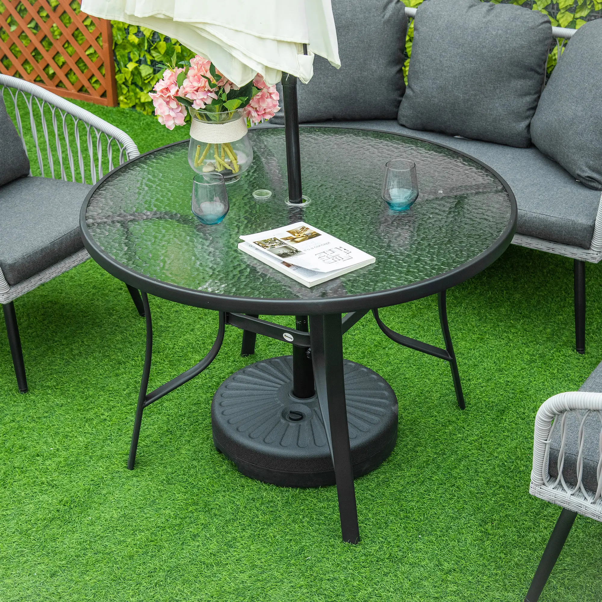 42 Inch Round Outdoor Dining Table with Umbrella Hole, Steel - Image 2