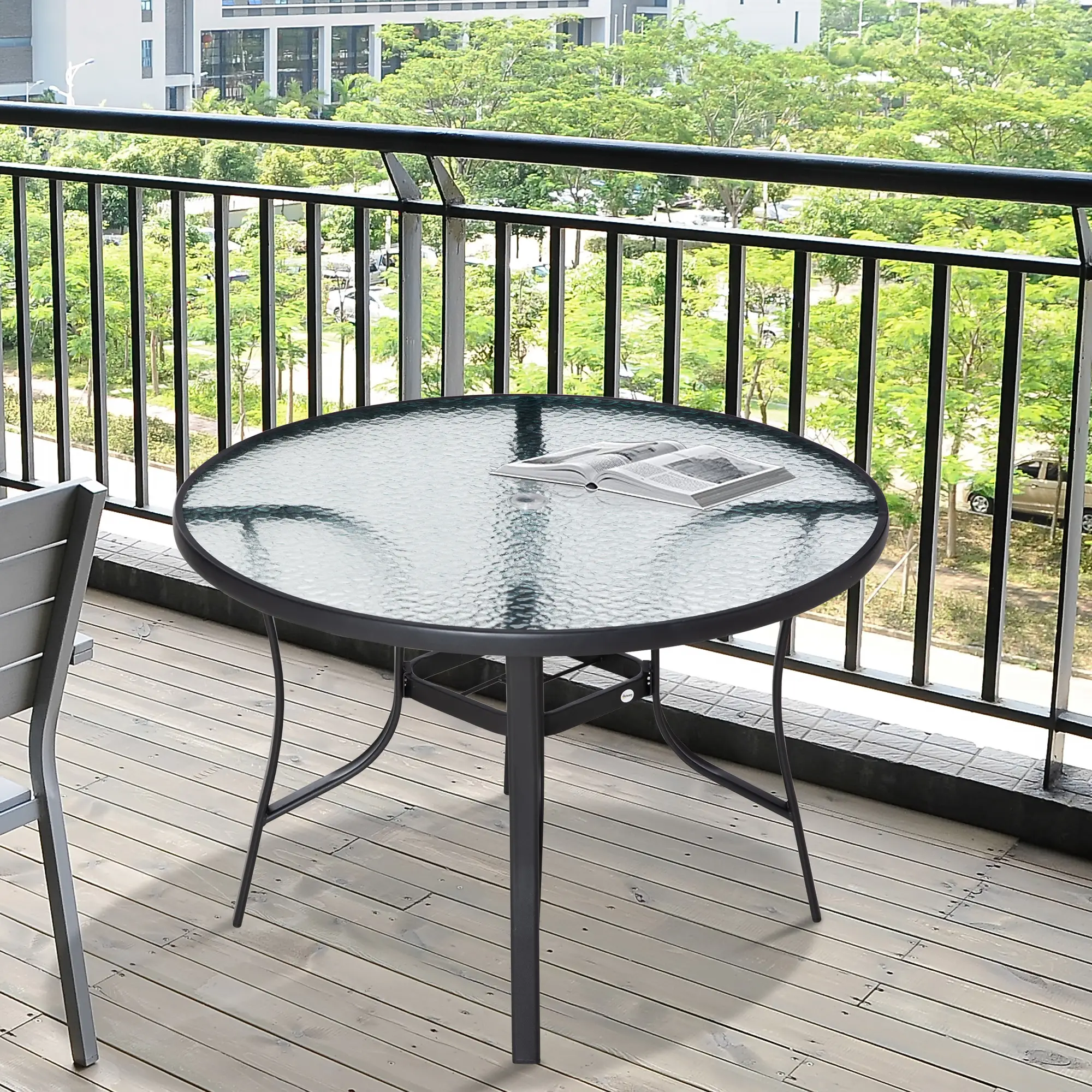 42 Inch Round Outdoor Dining Table with Umbrella Hole, Steel - Image 8