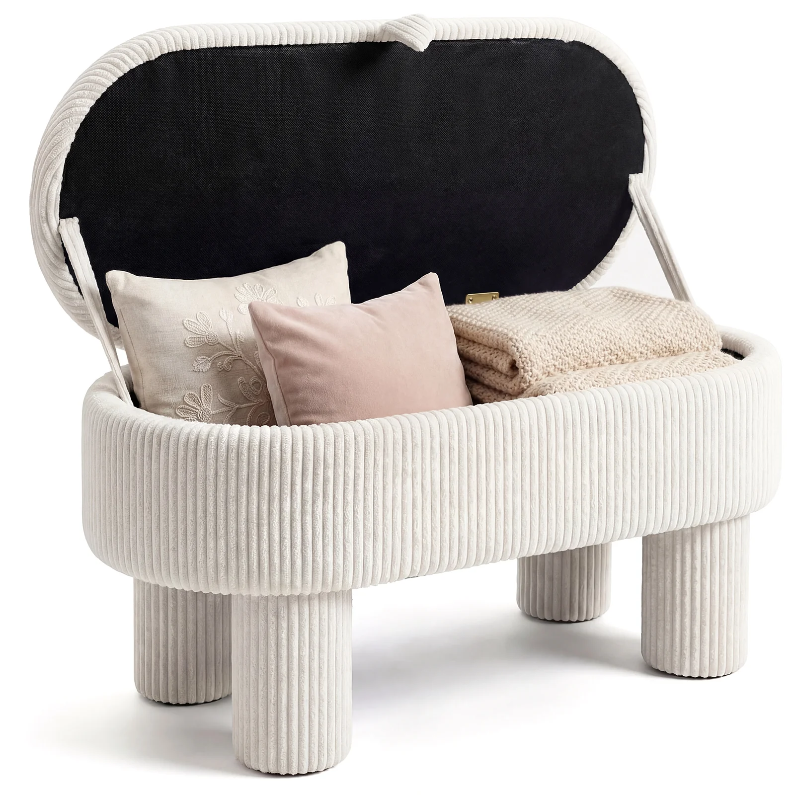 42 Inch Storage Ottoman Bench Corduroy, Beige - Image 4