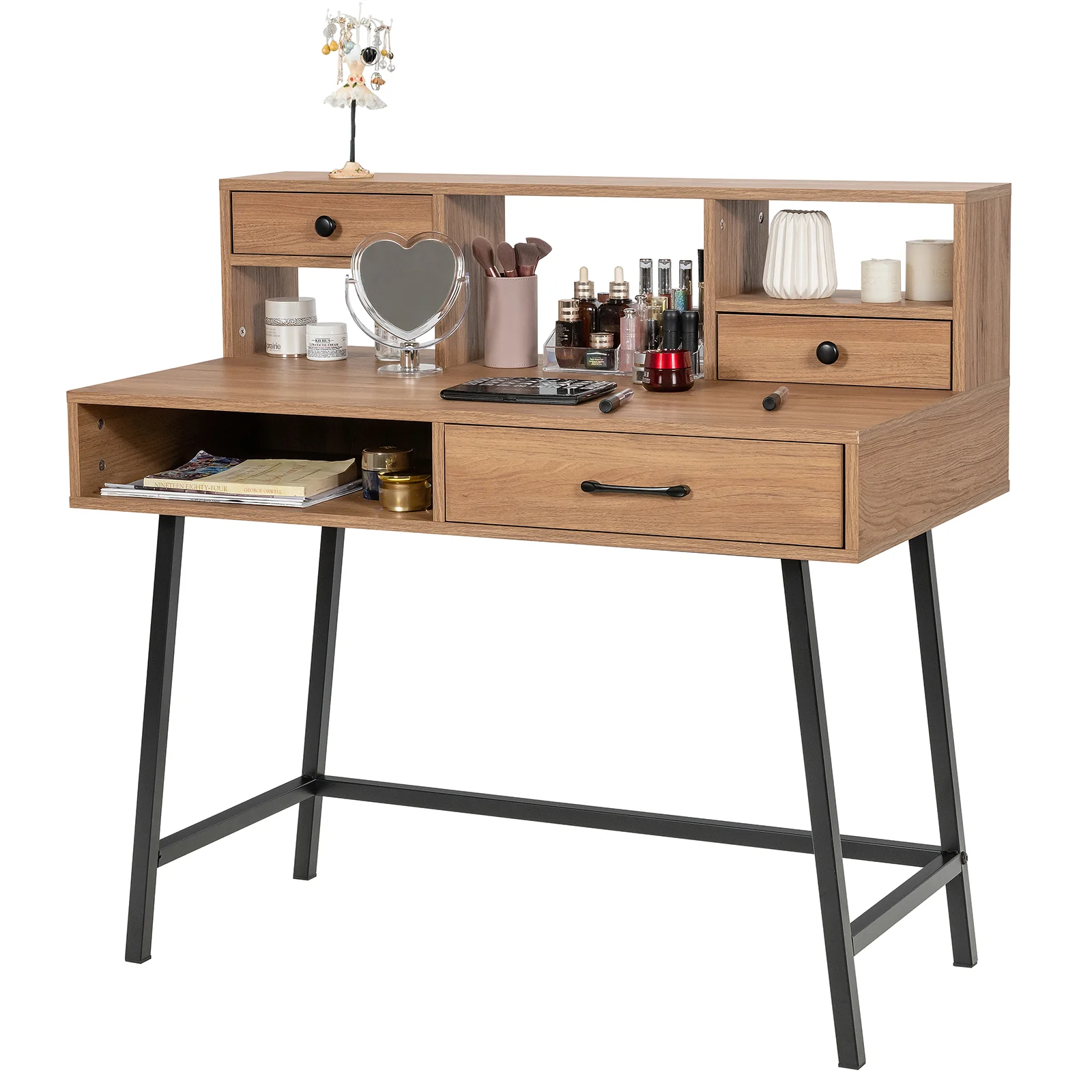42-Inch Vanity Desk With Tabletop Shelf, 2 Drawers, Natural - Image 5
