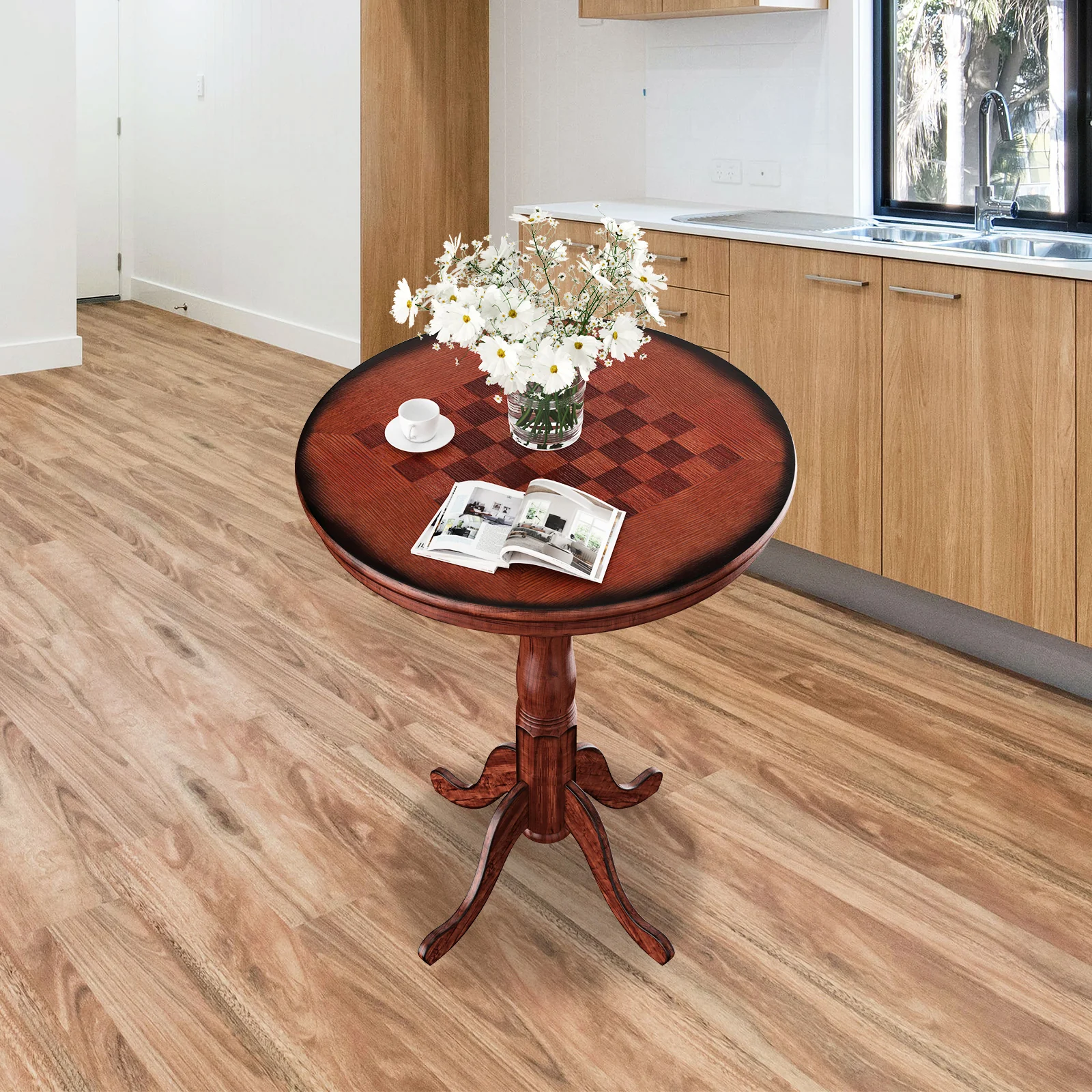 42 Inch Wooden Round Pub Table, Chessboard, Brown - Image 3