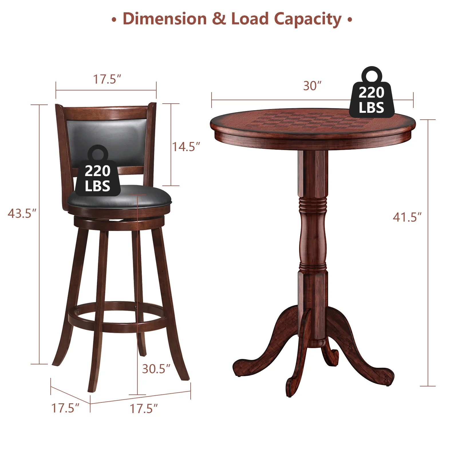 42 Inch Wooden Round Pub Table, Chessboard, Brown - Image 6