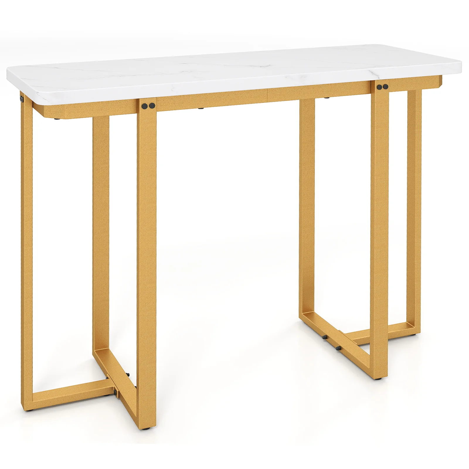 42 Inches Modern Faux Marble Entryway Table with Geometric Metal Frame, White - Image 5