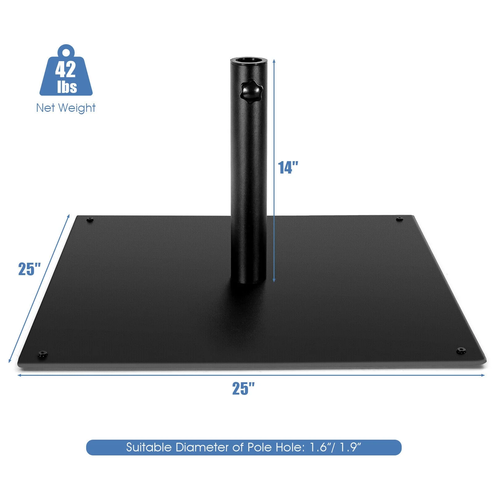 42 Lbs Weighted 25 Inch Square Patio Umbrella Base - Image 5