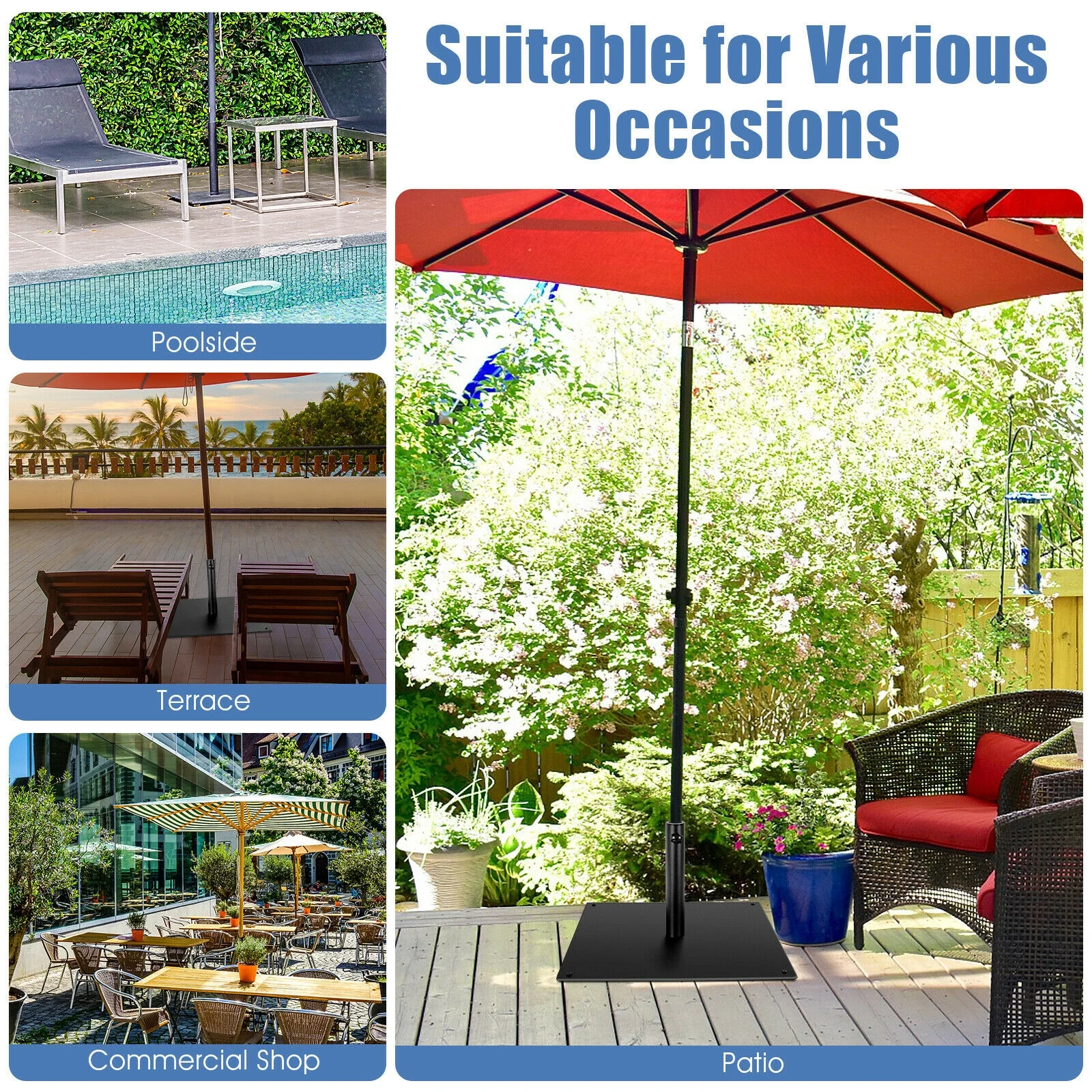 42 Lbs Weighted 25 Inch Square Patio Umbrella Base - Image 9