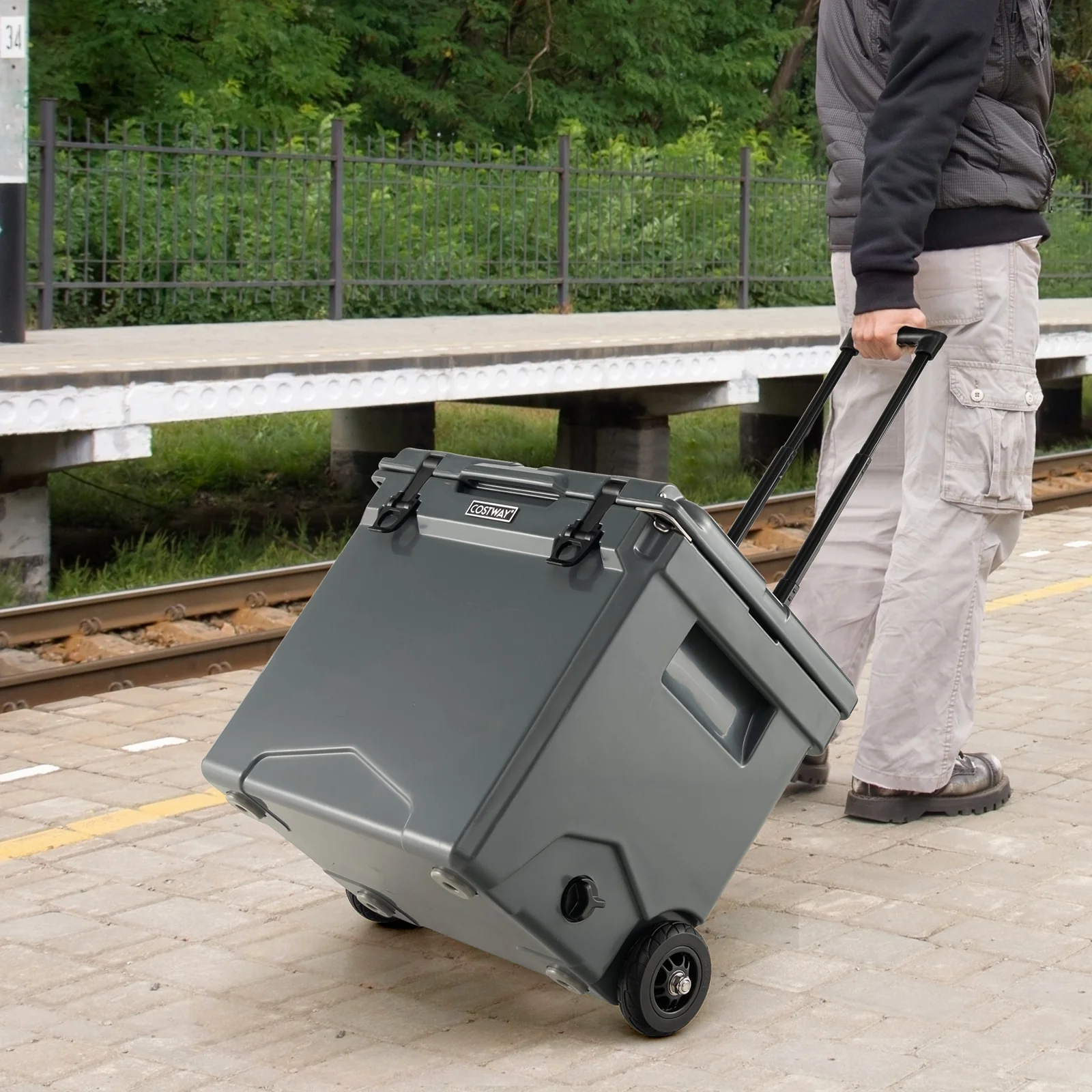 42 Quart Hard Cooler With Wheels And Handle, Gray - Image 3