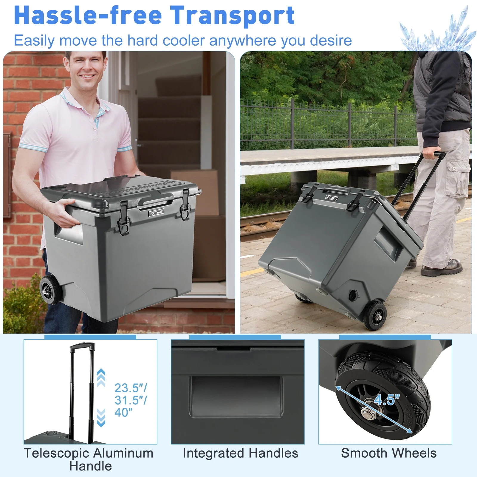 42 Quart Hard Cooler With Wheels And Handle, Gray - Image 9