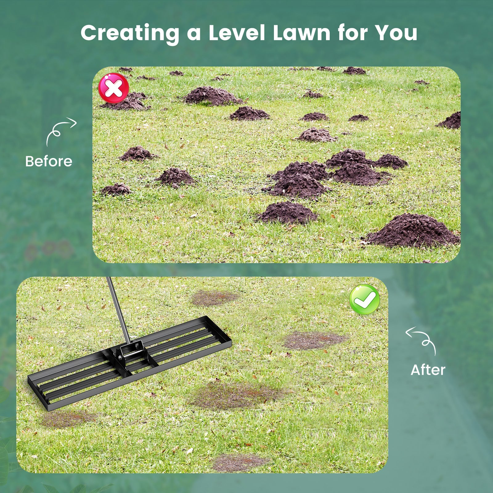 42 x 10 Inch Lawn Leveling Rake, Ergonomic Handle, Black - Image 7