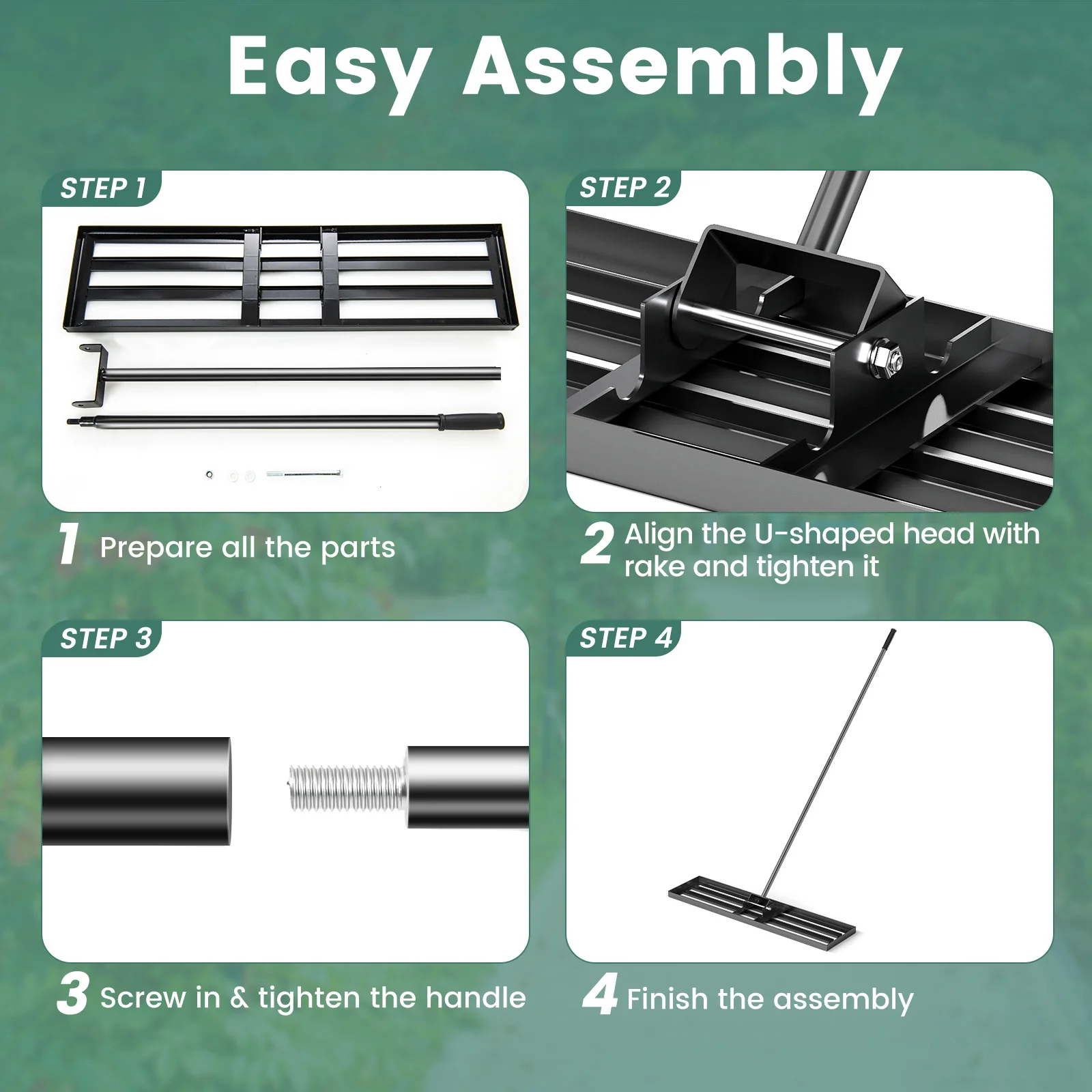 42 x 10 Inch Lawn Leveling Rake, Ergonomic Handle, Black - Image 8