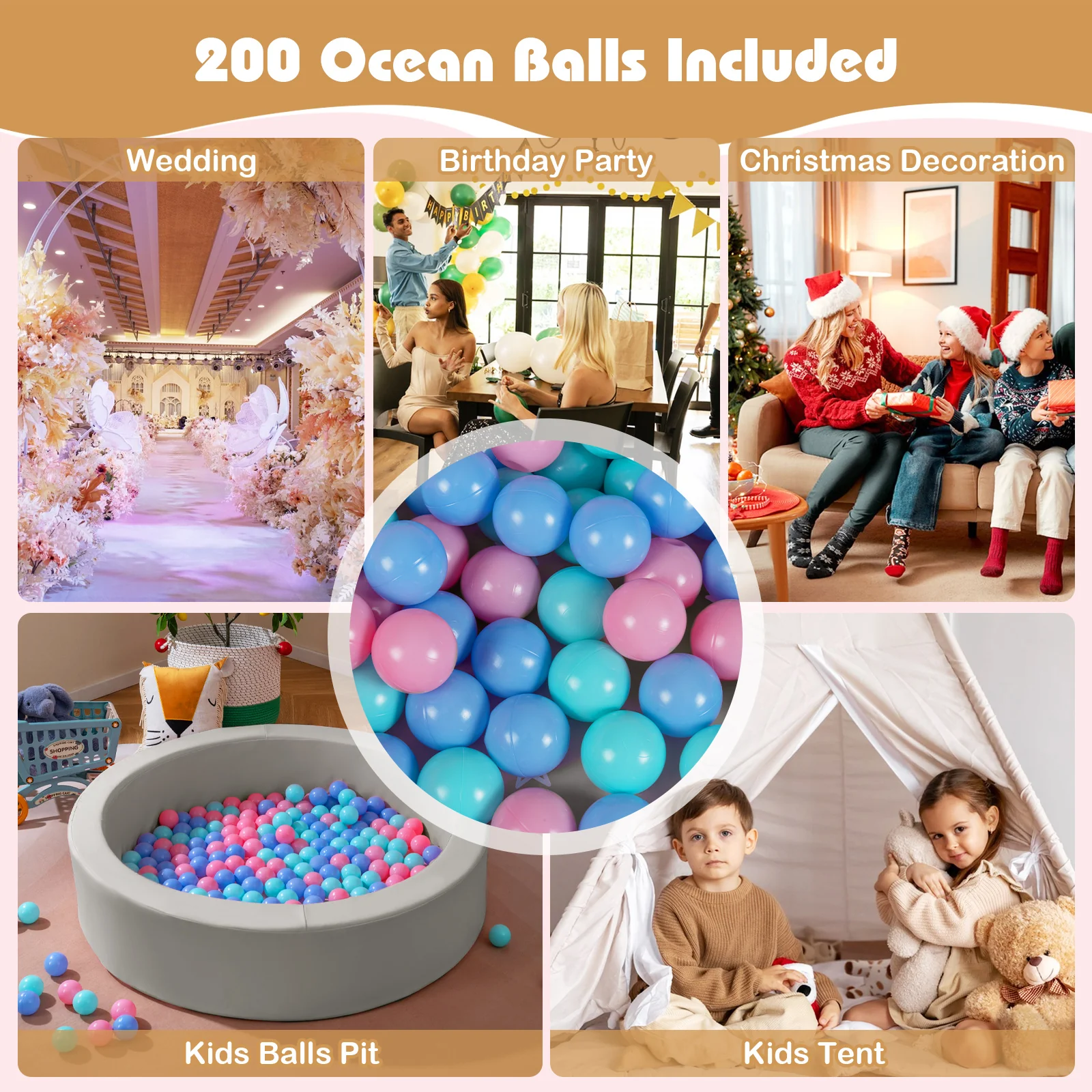 42.5 Inch Round Foam Ball Pits with 25D Sponge Filling and Washable PU Cover for Toddlers, Gray - Image 10