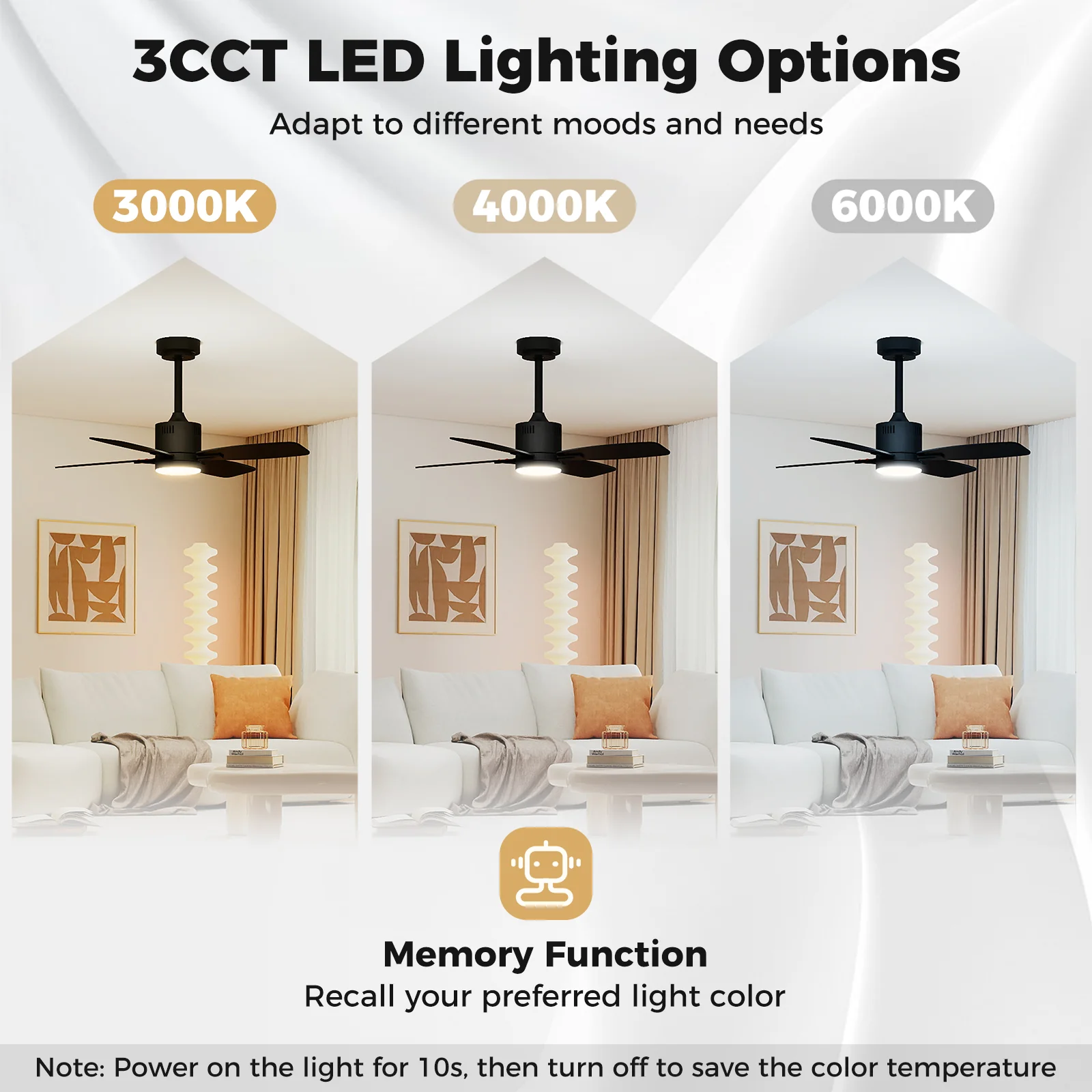 42inch Ceiling Fan with Light and Remote 3CCT LED with Memory 4H Timer 6 Speeds, Black - Image 7