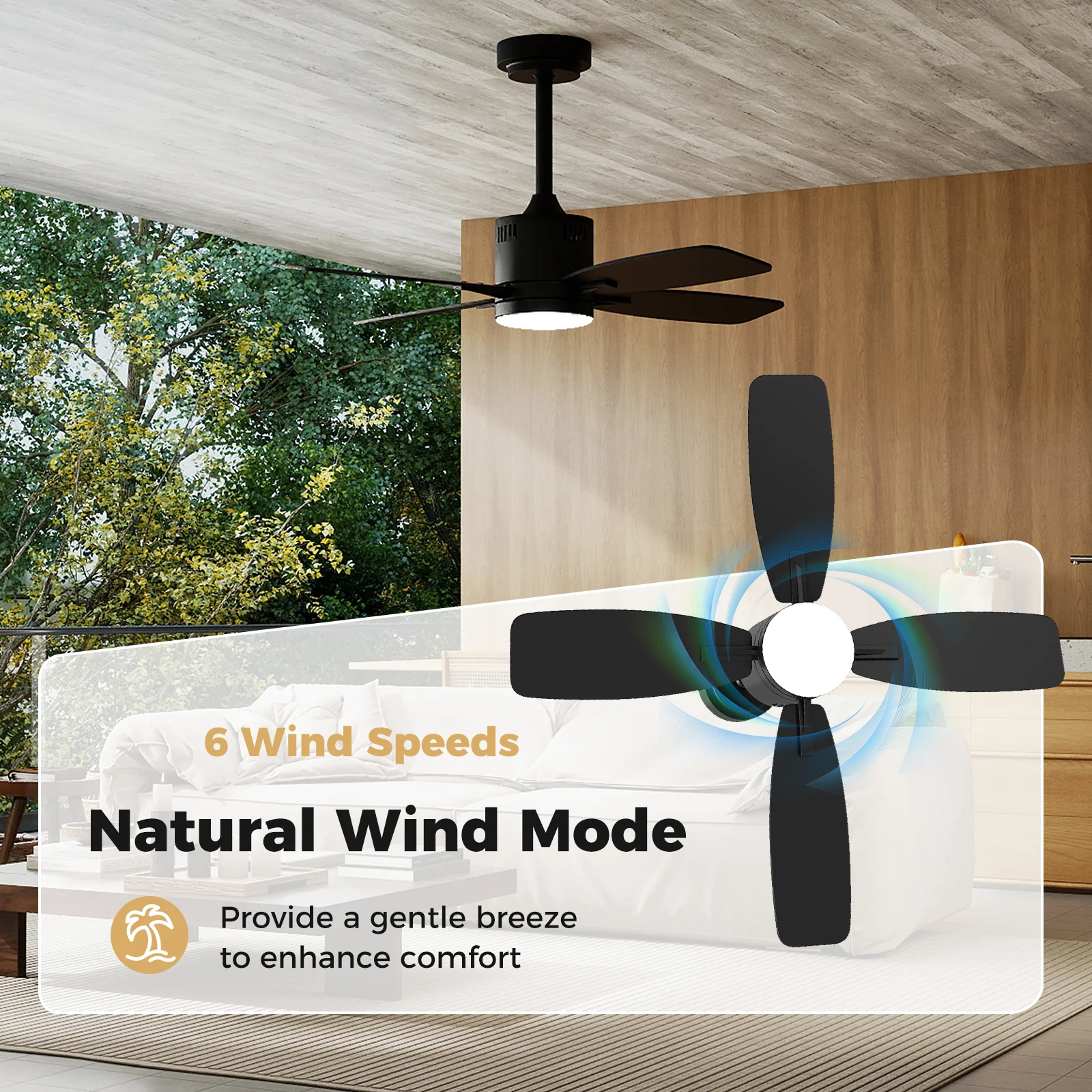 42inch Ceiling Fan with Light and Remote 3CCT LED with Memory 4H Timer 6 Speeds, Black - Image 9