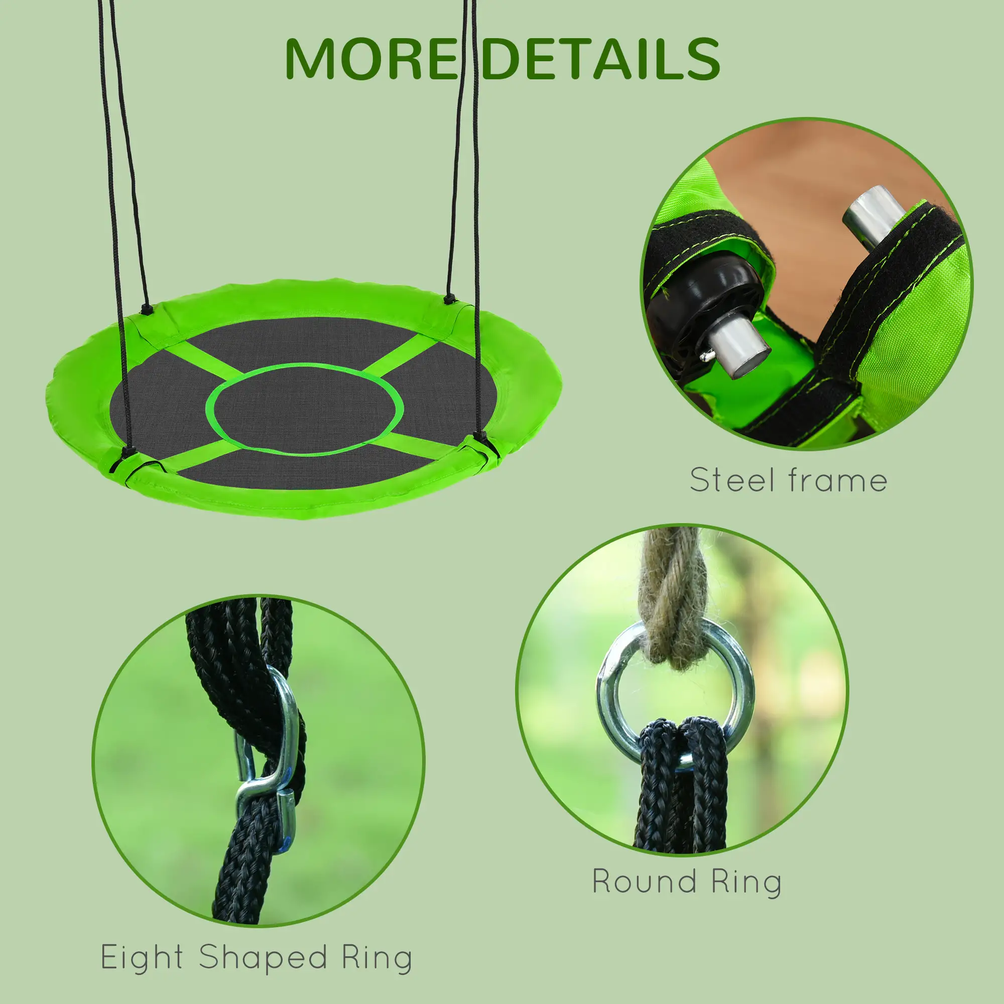 43.25" Saucer Swing, Adjustable Rope Seat, Indoor Outdoor, Green - Image 6