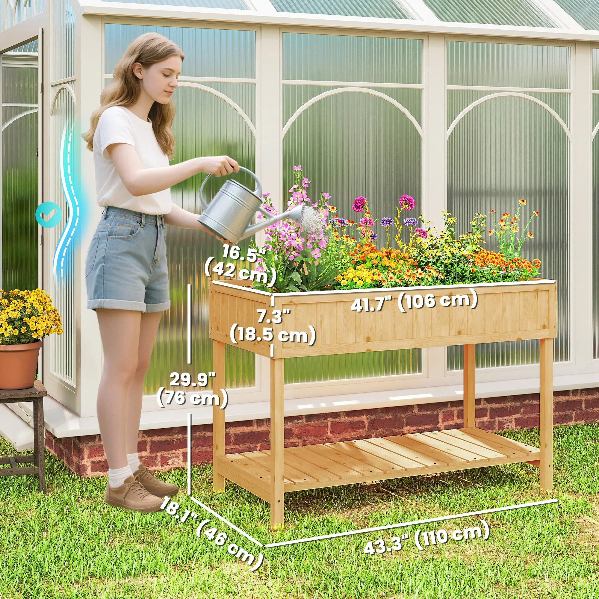 43.25" x 18" x 30" Raised Garden Bed, Wooden Plant Stand, 8 Grid Box, Natural Wood - Image 3