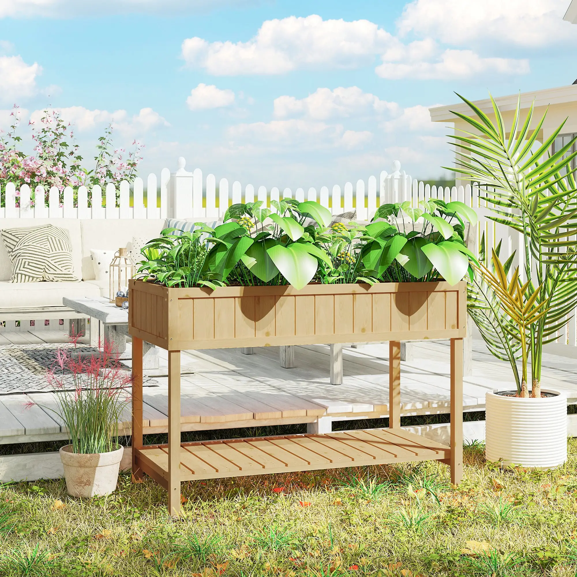 43.25" x 18" x 30" Raised Garden Bed, Wooden Plant Stand, 8 Grid Box, Natural Wood - Image 9