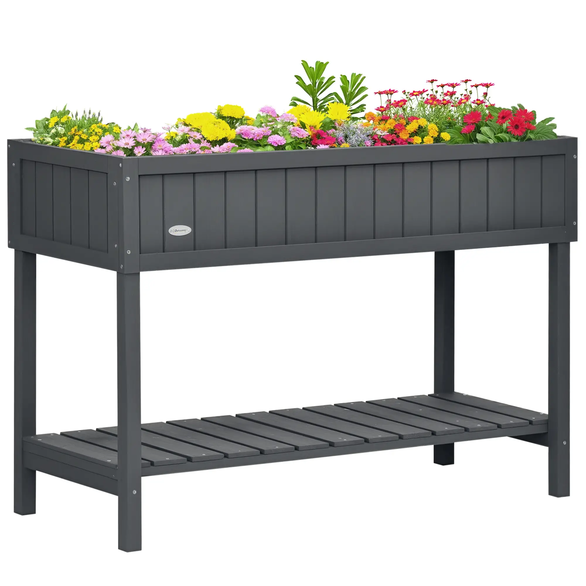 43.25" x 18" x 30" Raised Garden Bed, Wooden Plant Stand, Dark Grey