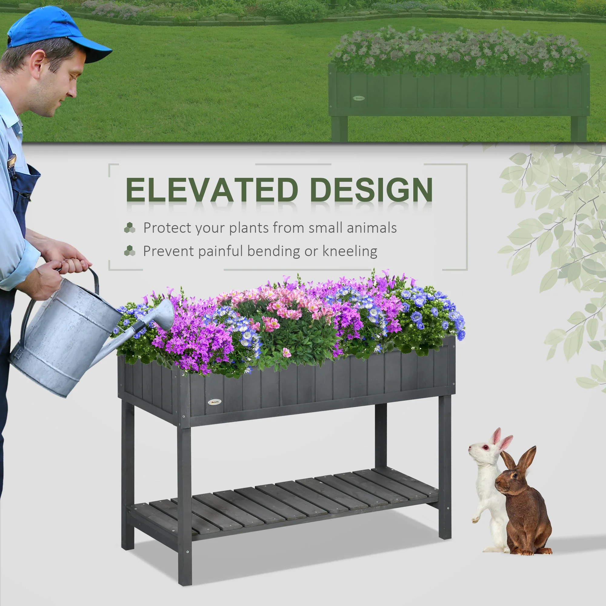 43.25" x 18" x 30" Raised Garden Bed, Wooden Plant Stand, Dark Grey - Image 6
