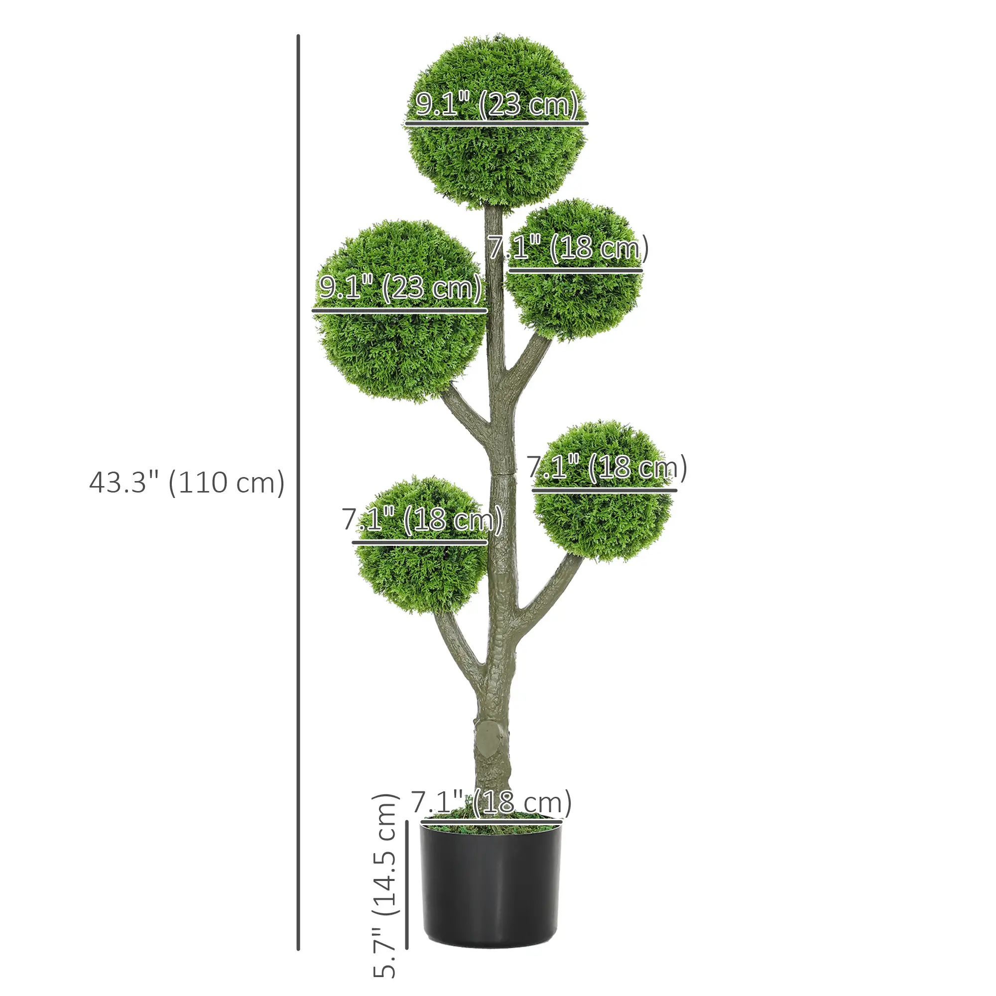 43.3" Artificial Ball Cypress Topiary Tree, Indoor Outdoor Plant In Pot, Green - Image 3