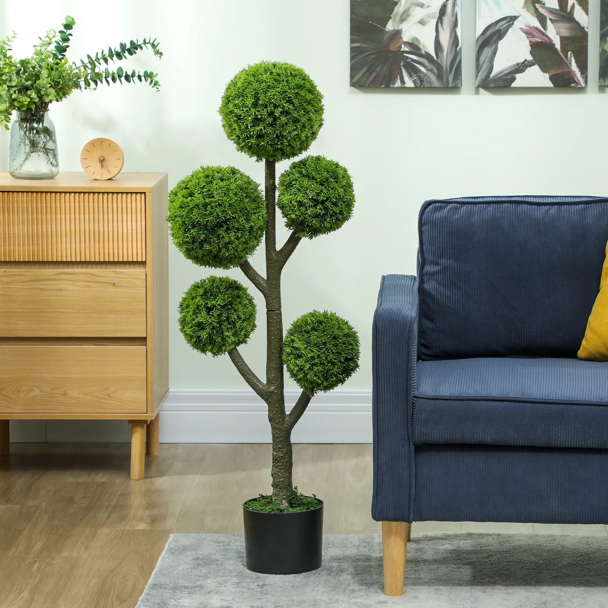 43.3" Artificial Ball Cypress Topiary Tree, Indoor Outdoor Plant In Pot, Green - Image 8