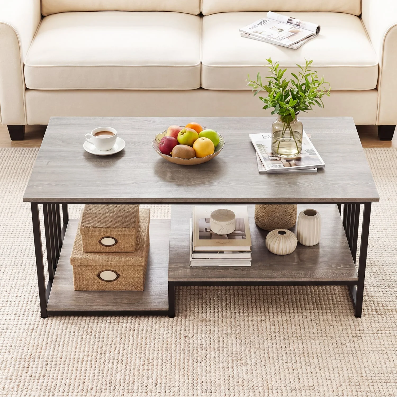 Coffee Table, 2-Tier With Open Storage Shelf, Oak - Image 3