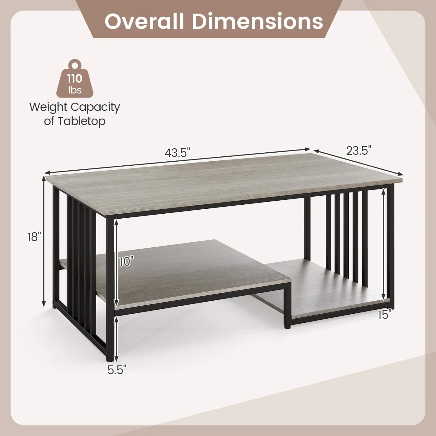 Coffee Table, 2-Tier With Open Storage Shelf, Oak - Image 5