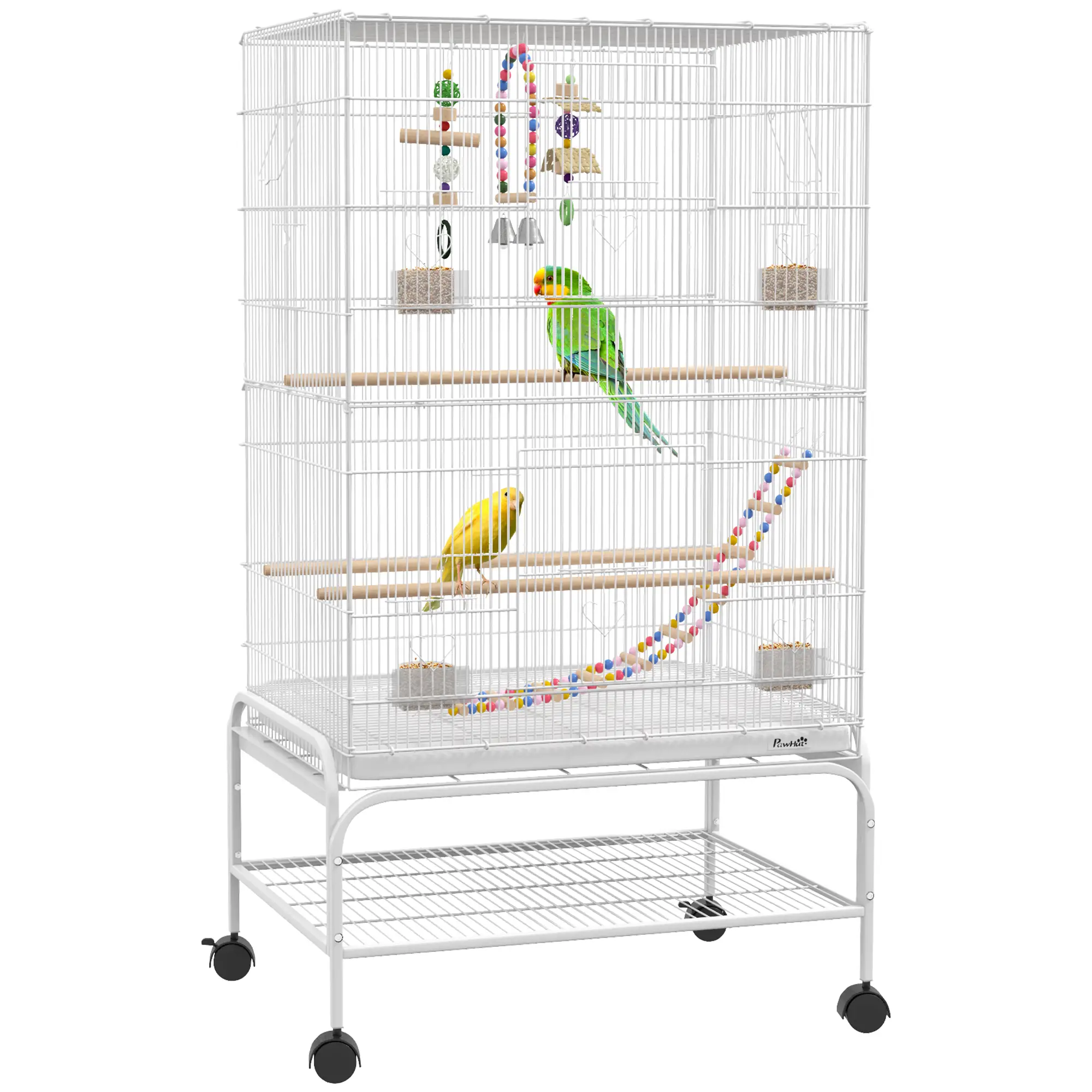 43" Bird Cage With Rolling Stand, Toys, For Budgies Canaries, White - Image 11