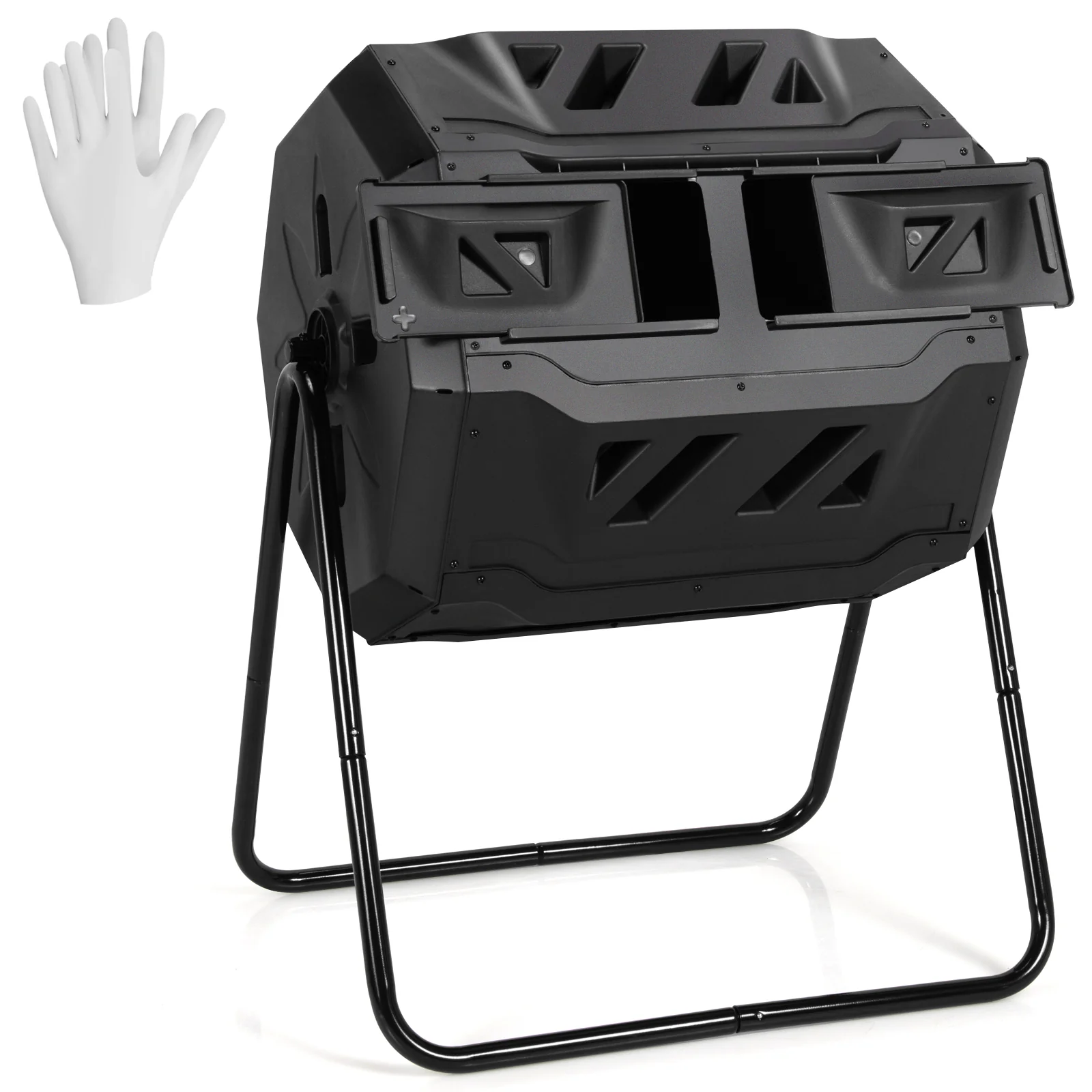 43 Gallon Composting Tumbler, Dual Rotating Chamber, Black