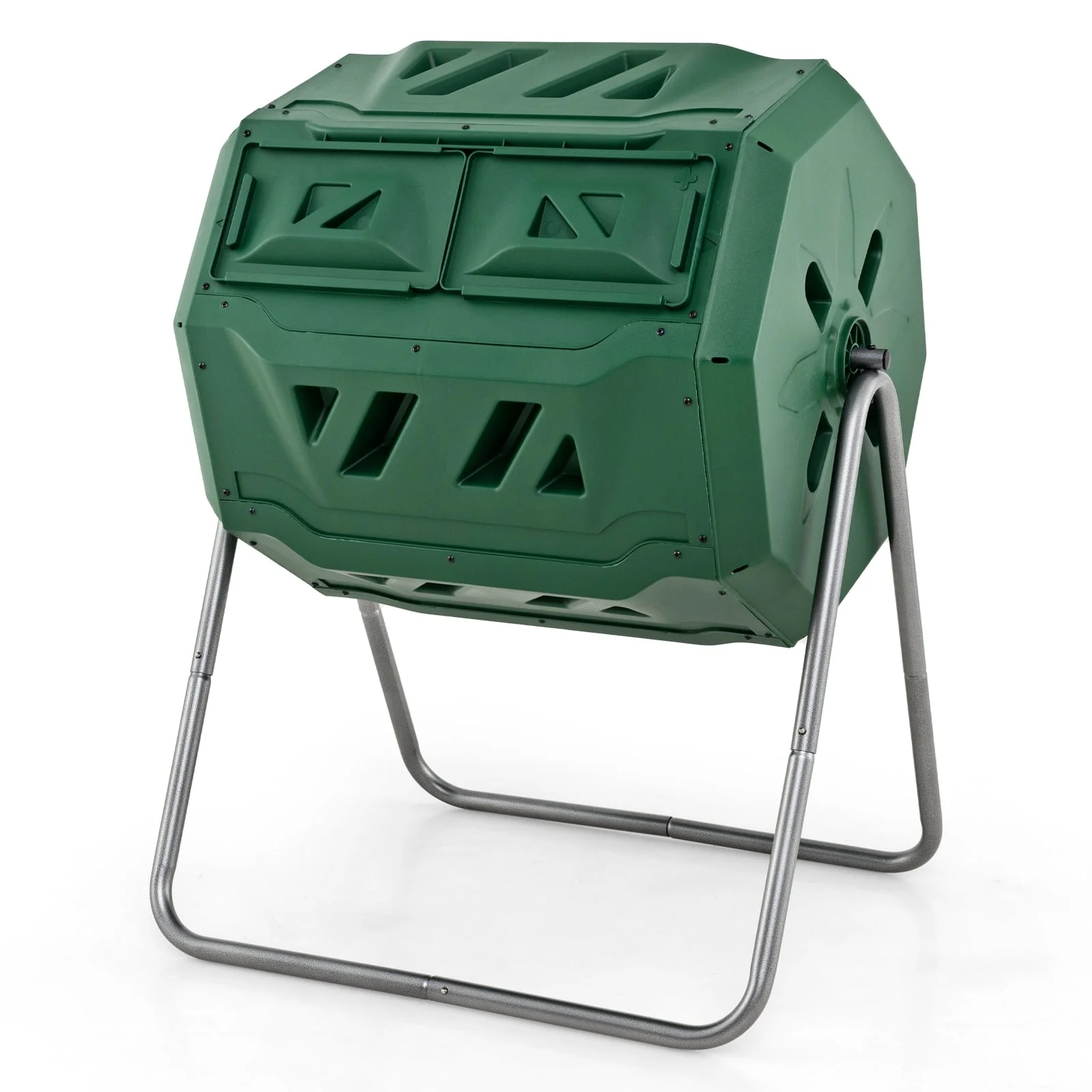 43 Gallon Rotating Compost Bin, Dual Chamber, Sliding Doors, Green - Image 4