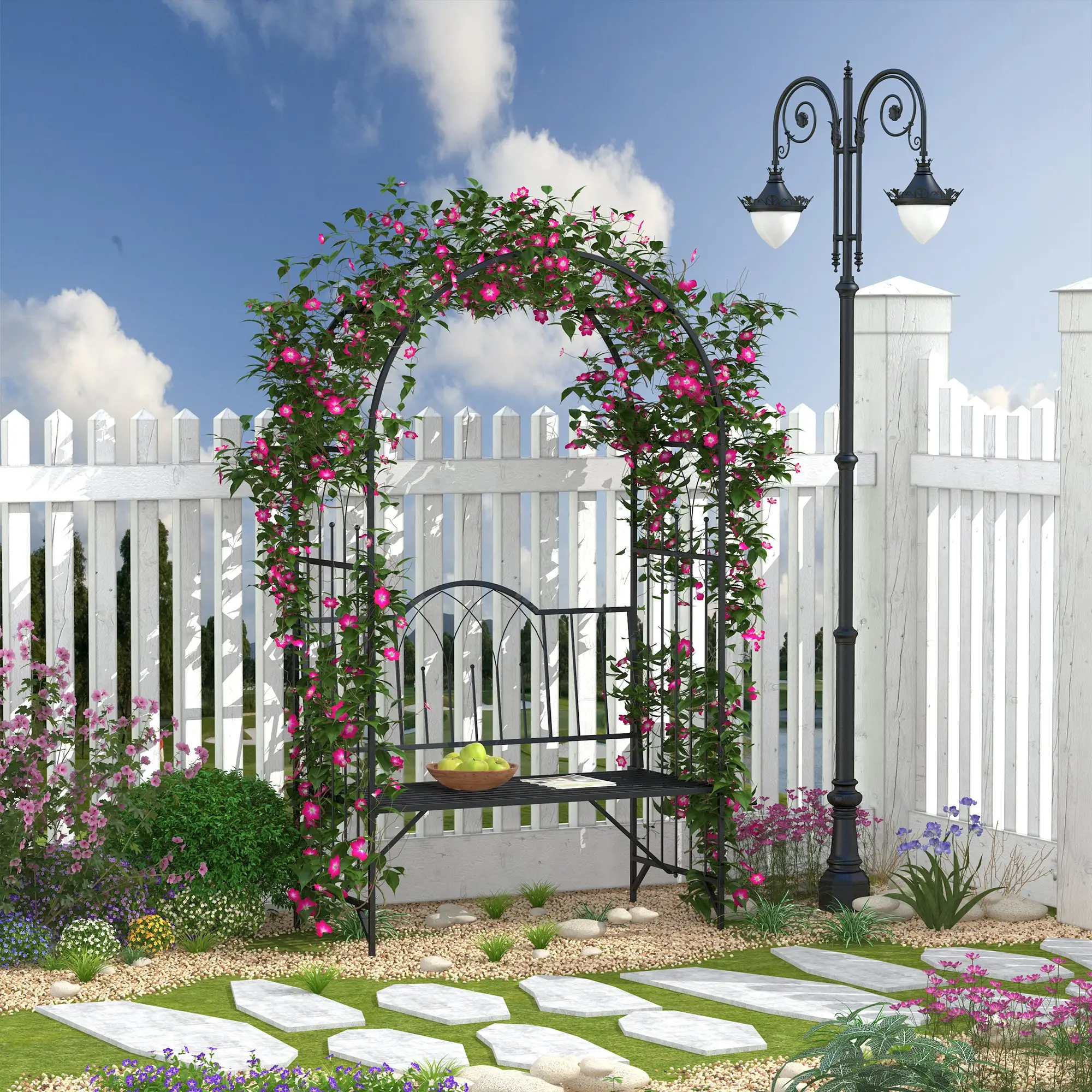 43" Garden Arbor Bench, Trellis for Climbing Plants, Black - Image 2