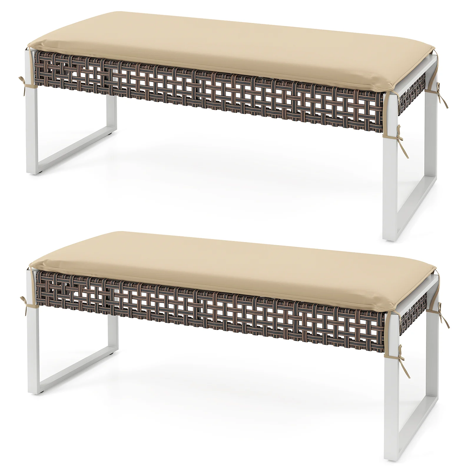 43 Inch Patio Ottoman Pack Of 2, Metal Legs With Cushion, Beige - Image 4