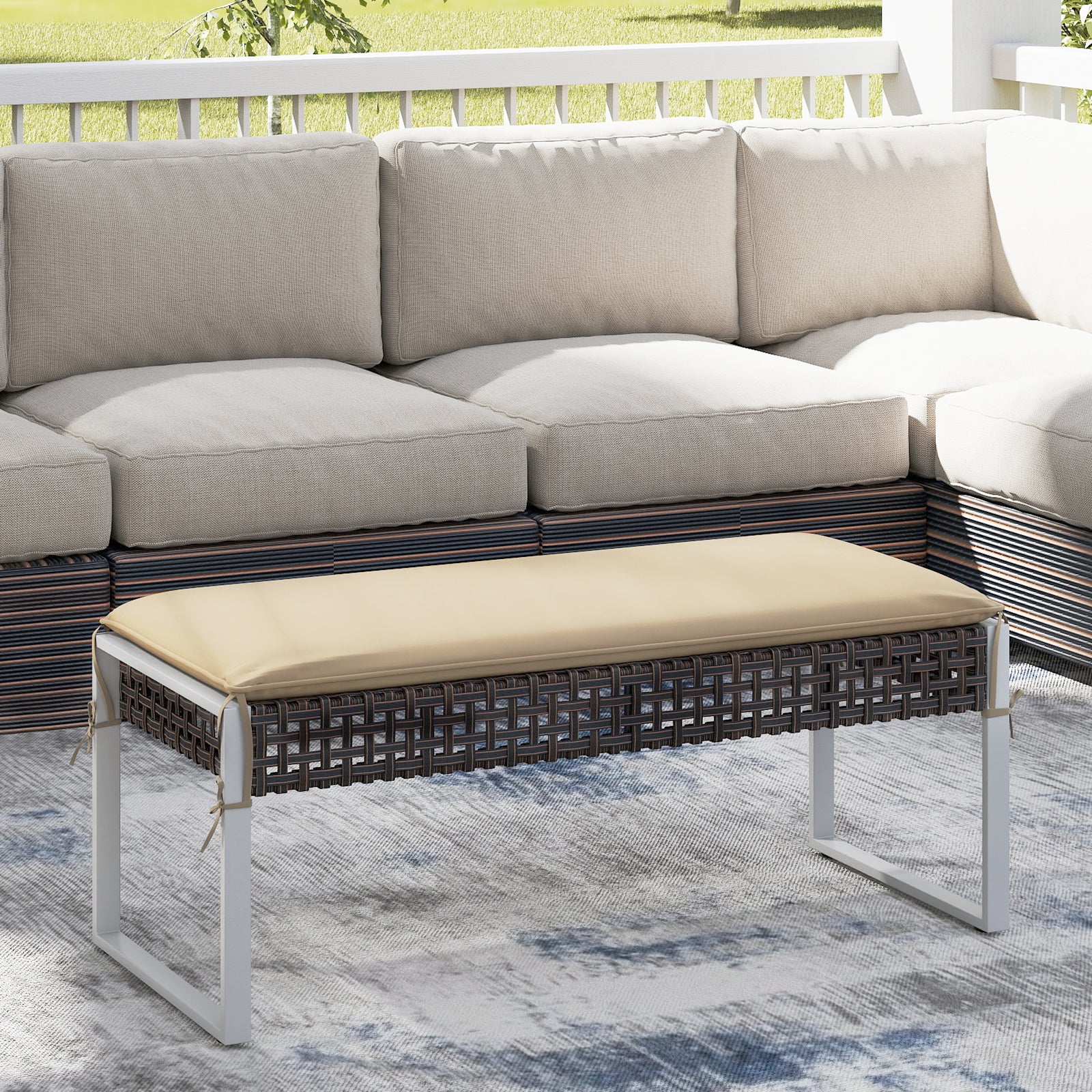 43 Inch Patio Ottoman Pack Of 2, Metal Legs With Cushion, Beige - Image 6