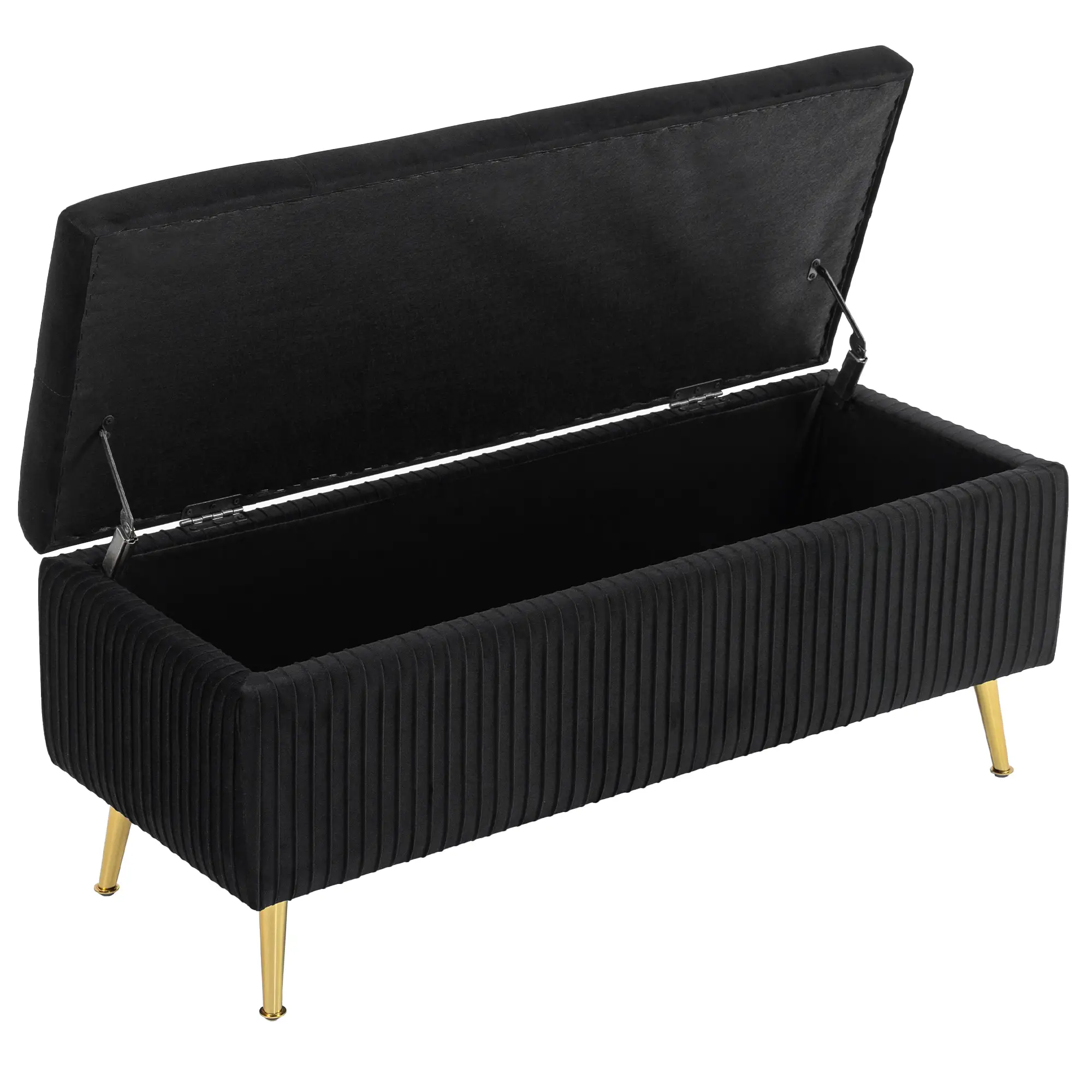 43 Inch Storage Ottoman Bench, Steel Legs, Padded Seat, Black
