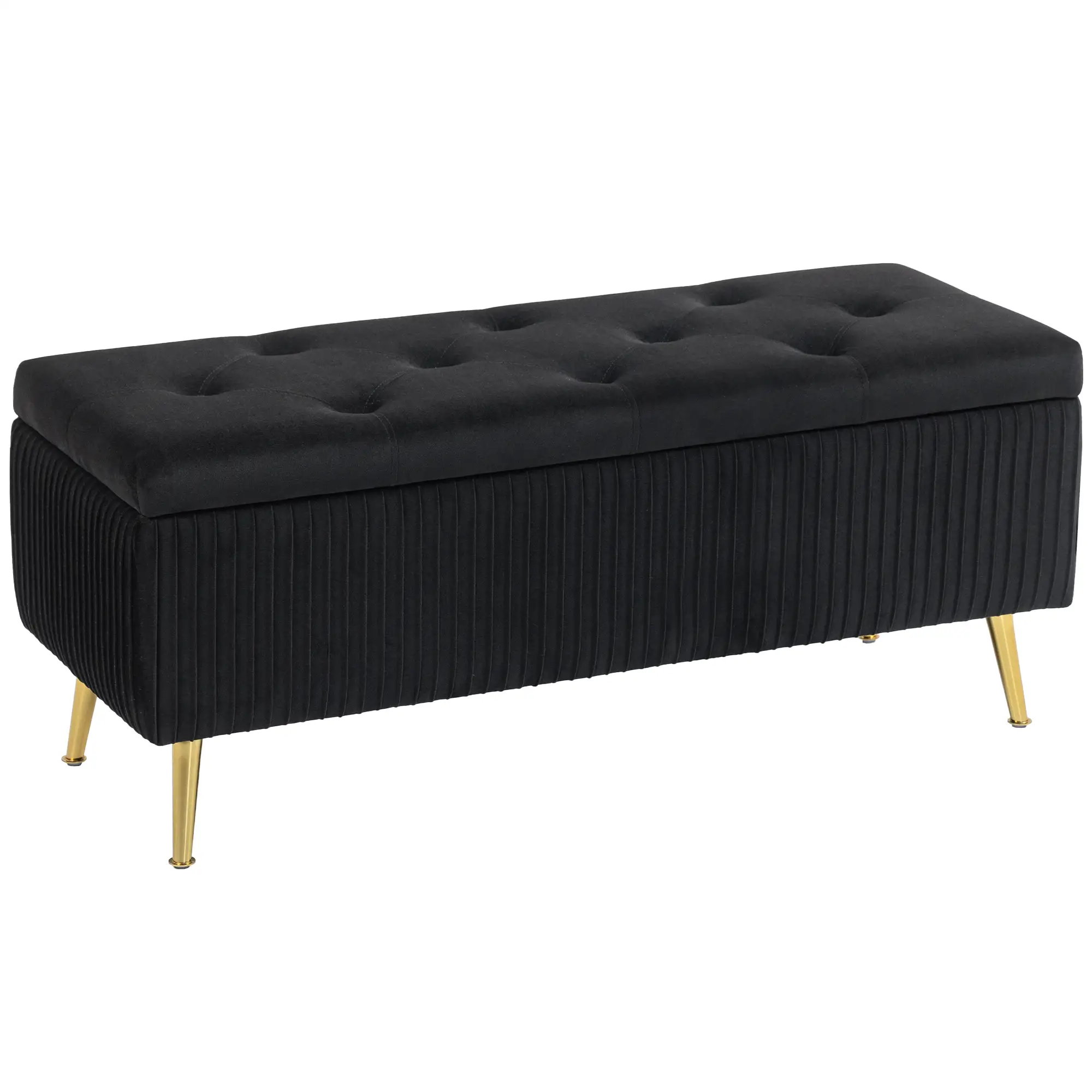 43 Inch Storage Ottoman Bench, Steel Legs, Padded Seat, Black - Image 11
