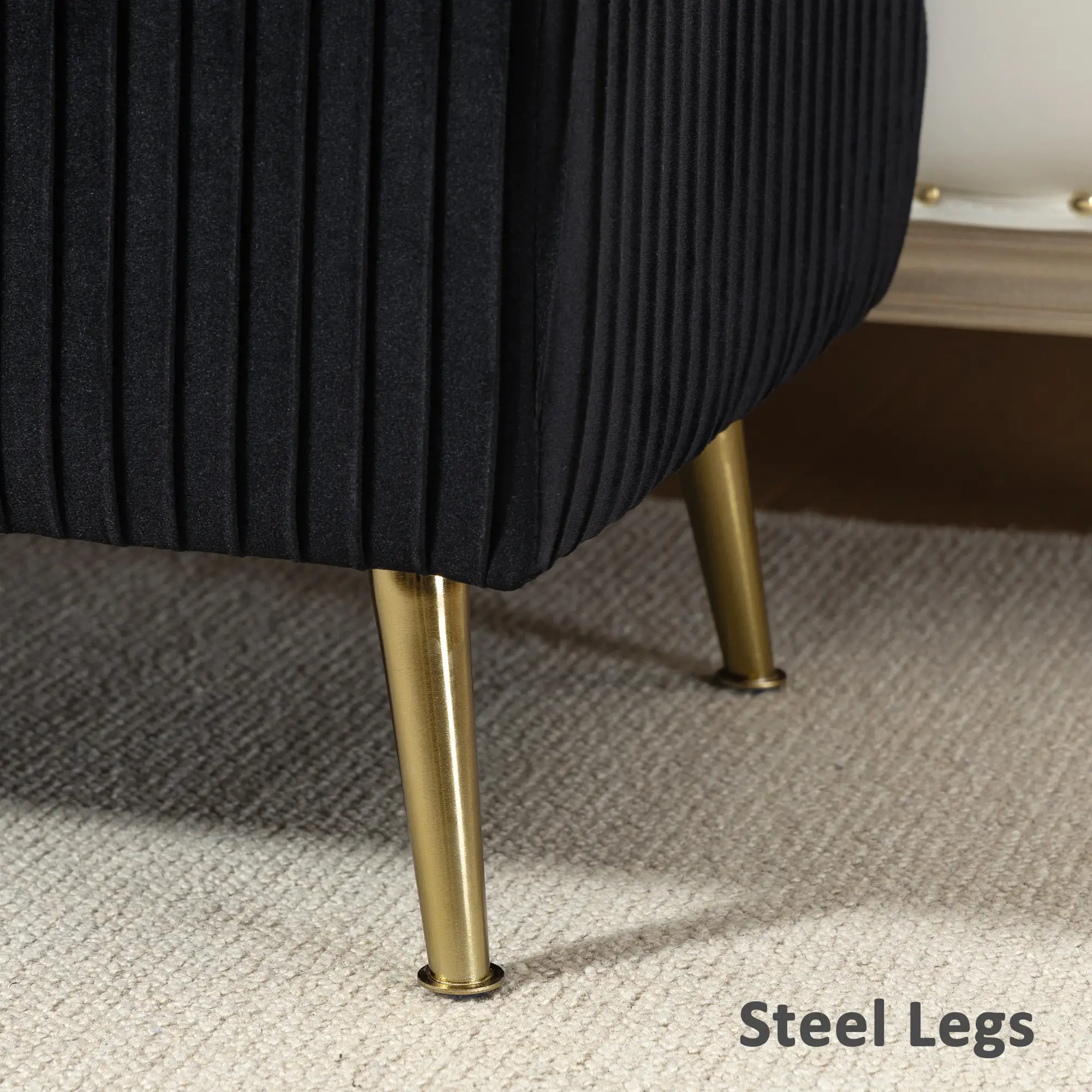 43 Inch Storage Ottoman Bench, Steel Legs, Padded Seat, Black - Image 9