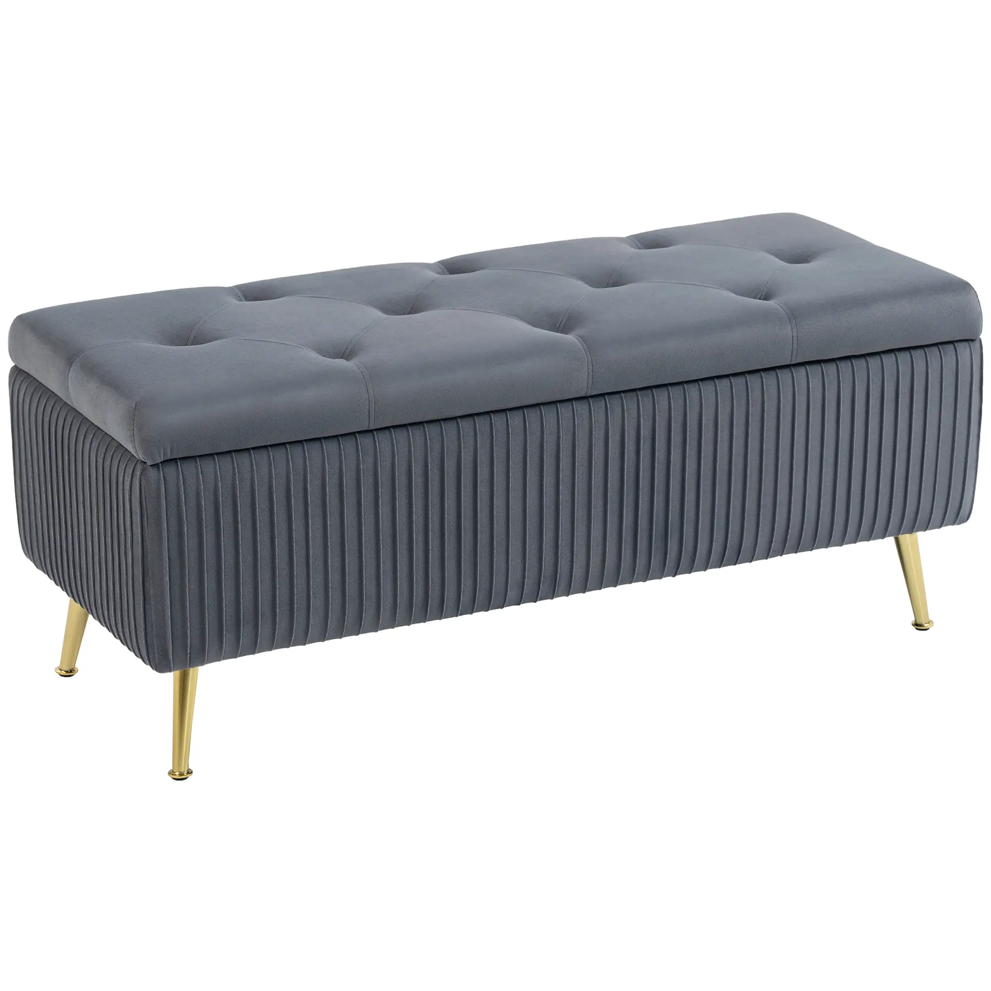 43 Inch Storage Ottoman Bench, Steel Legs, Padded Seat, Dark Grey - Image 11