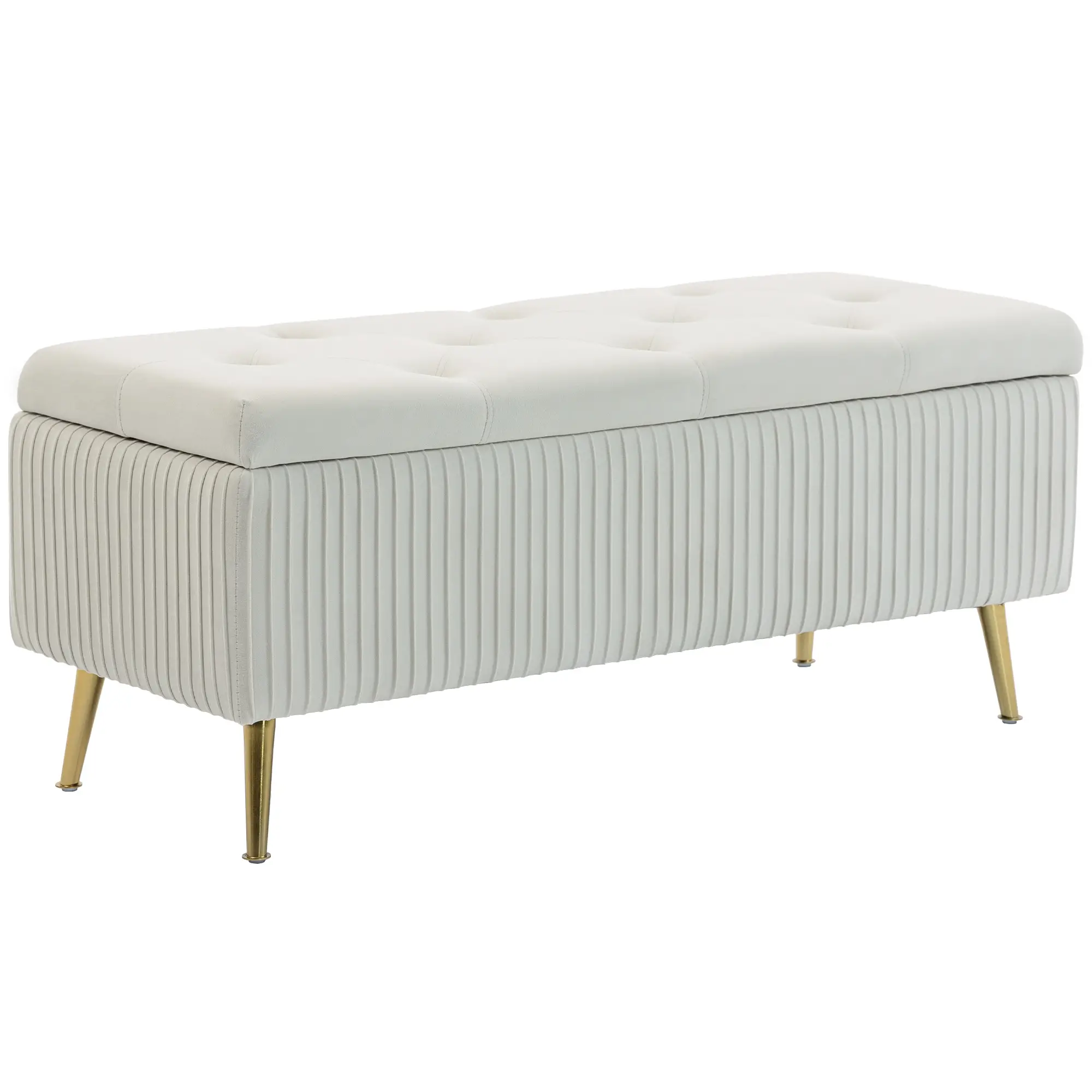 43 Inch Storage Ottoman Bench, Steel Legs, Padded Seat, Beige - Image 11