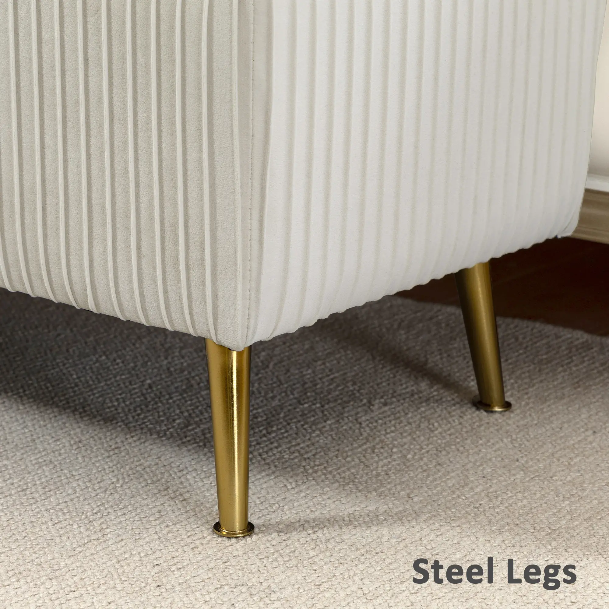 43 Inch Storage Ottoman Bench, Steel Legs, Padded Seat, Beige - Image 9